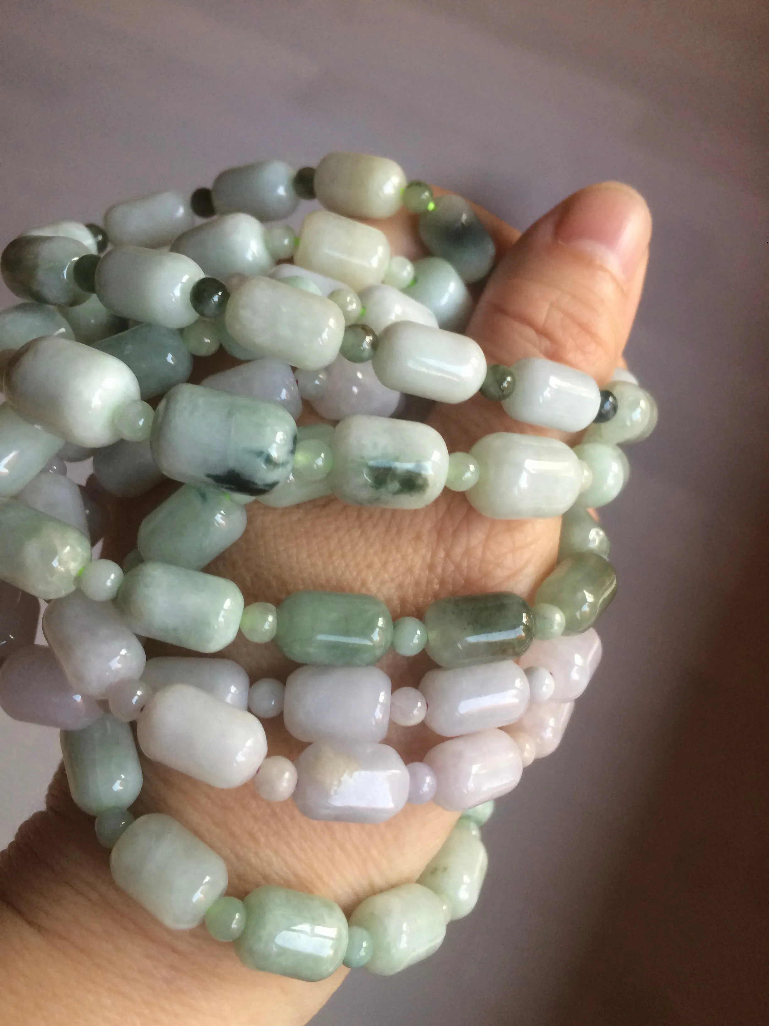 100% natural green/white type A jadeite jade Capsule bead bracelet AM30