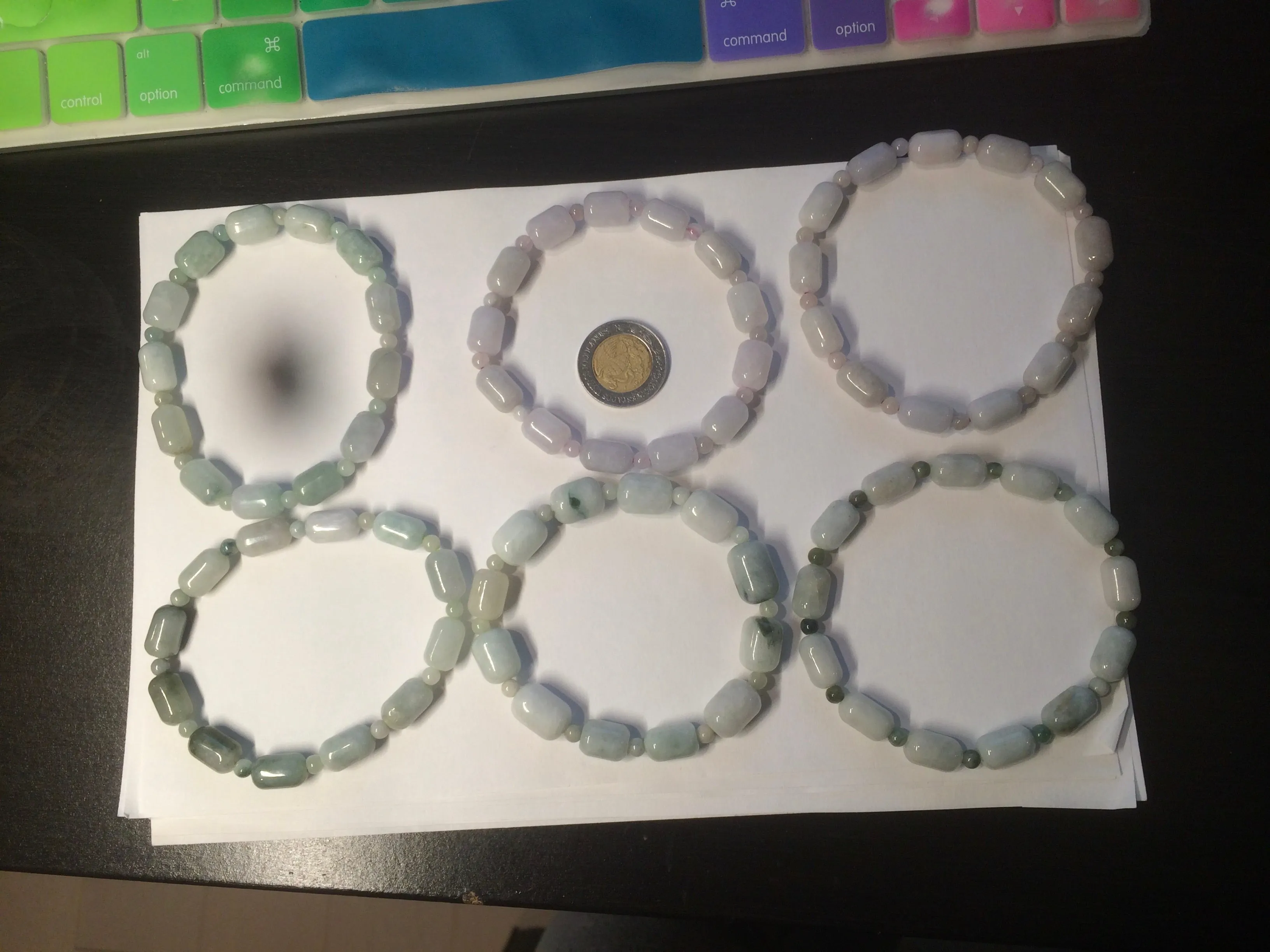 100% natural green/white type A jadeite jade Capsule bead bracelet AM30