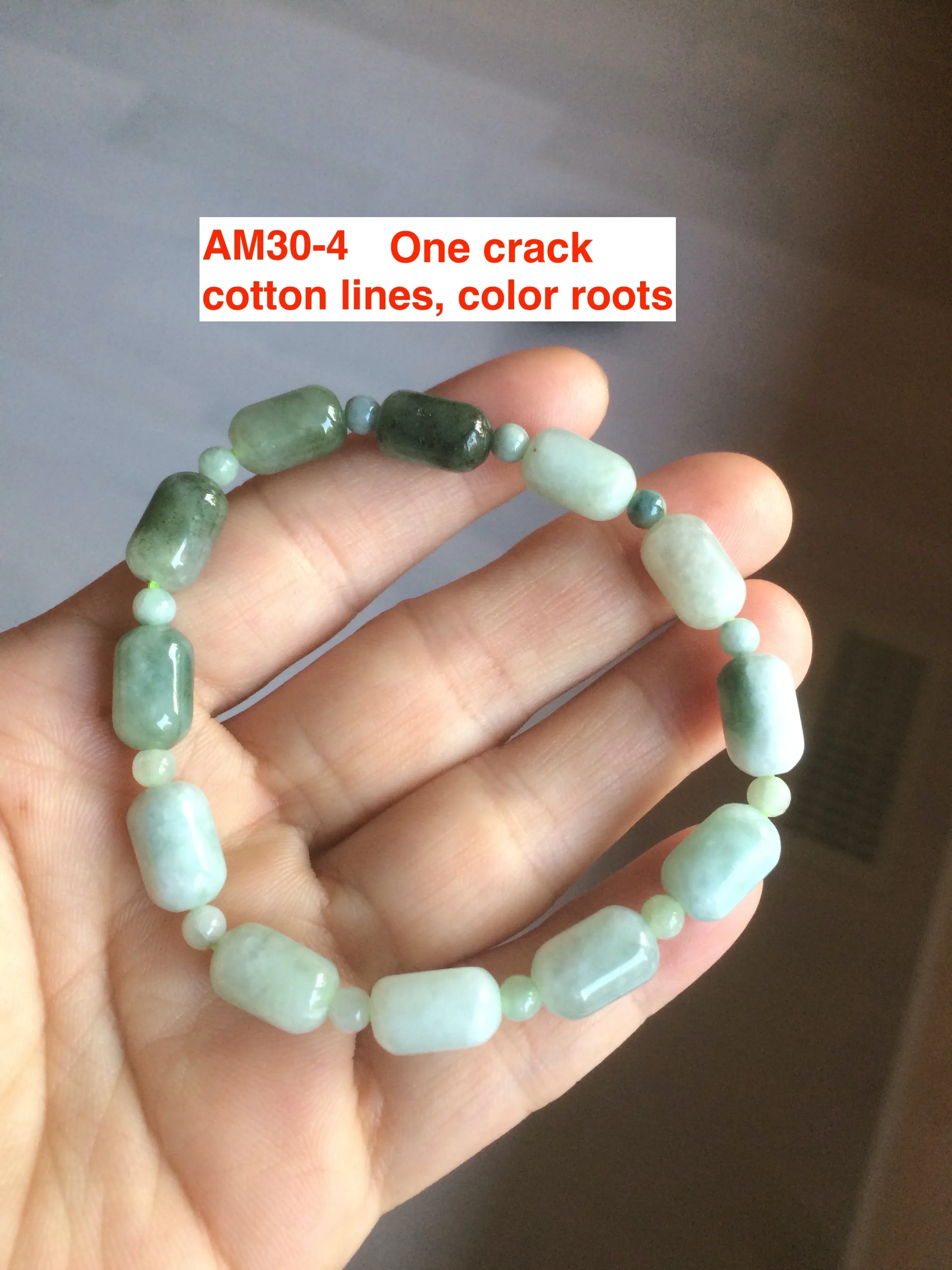 100% natural green/white type A jadeite jade Capsule bead bracelet AM30