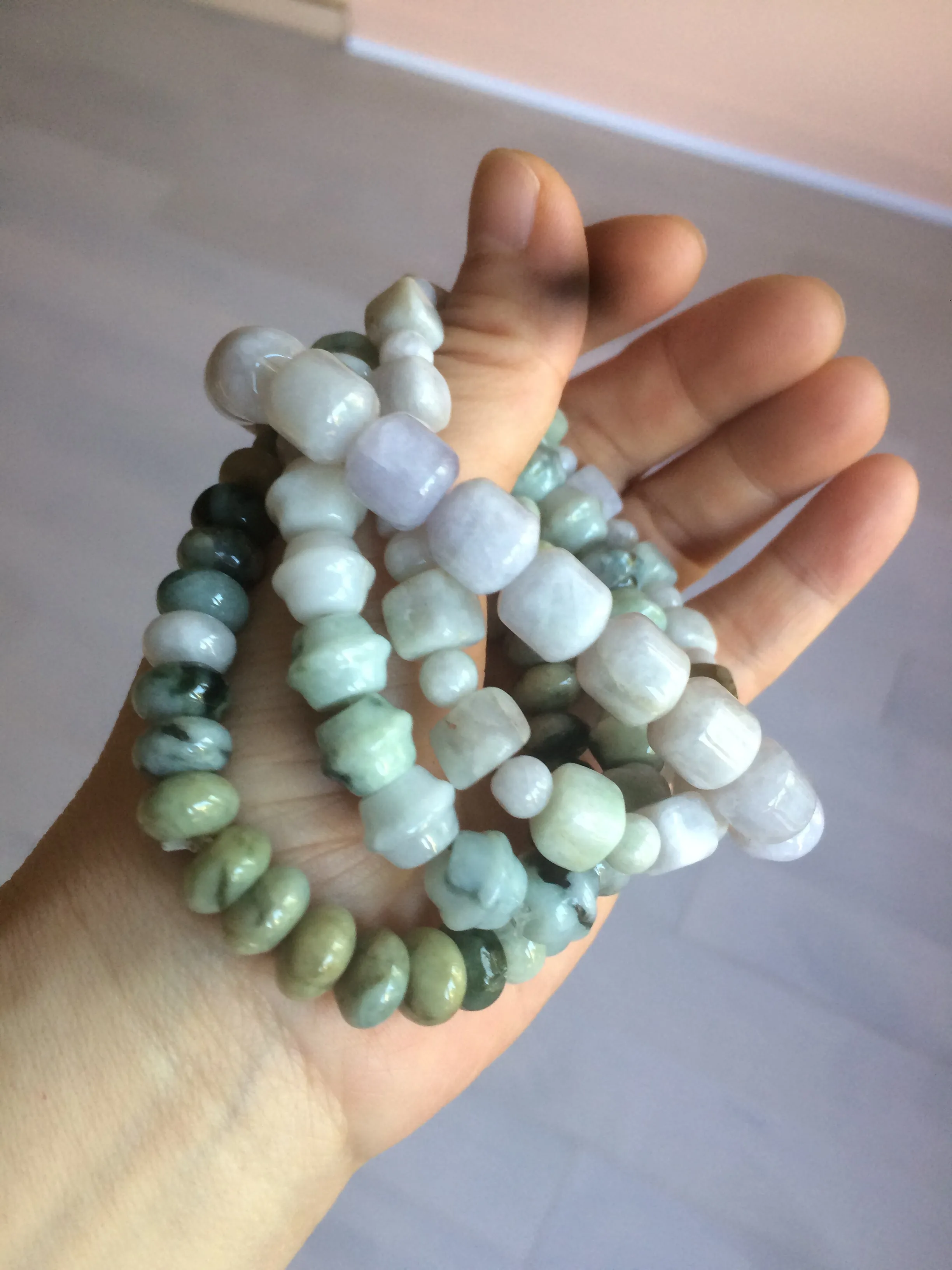 100% natural type A  green/purple/brown jadeite jade beads bracelet S70