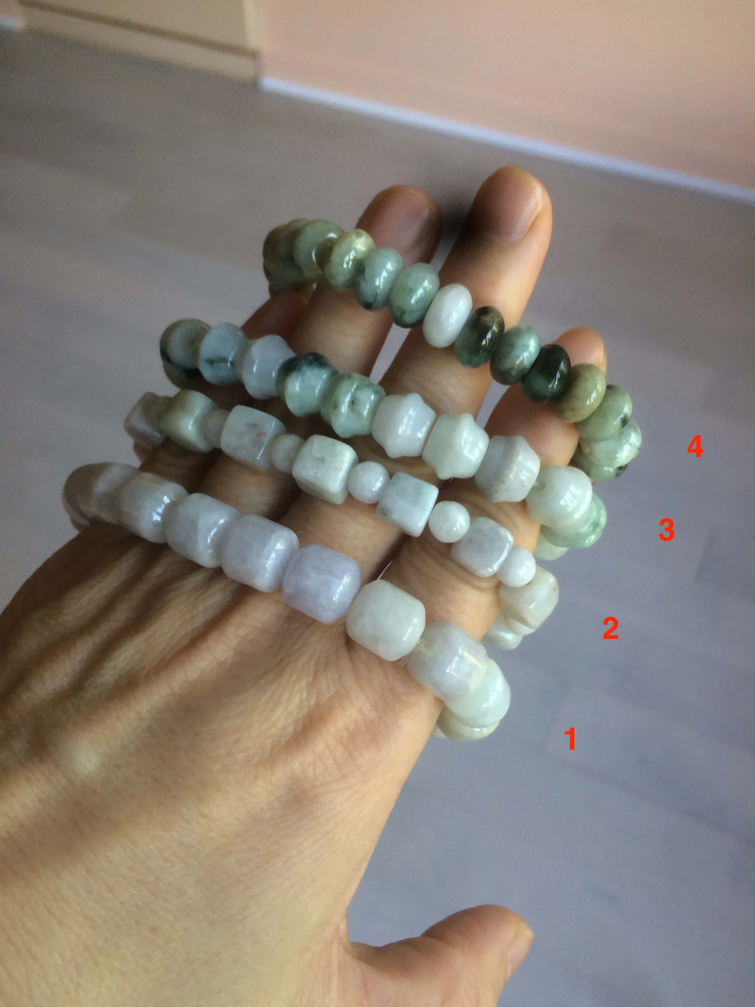 100% natural type A  green/purple/brown jadeite jade beads bracelet S70