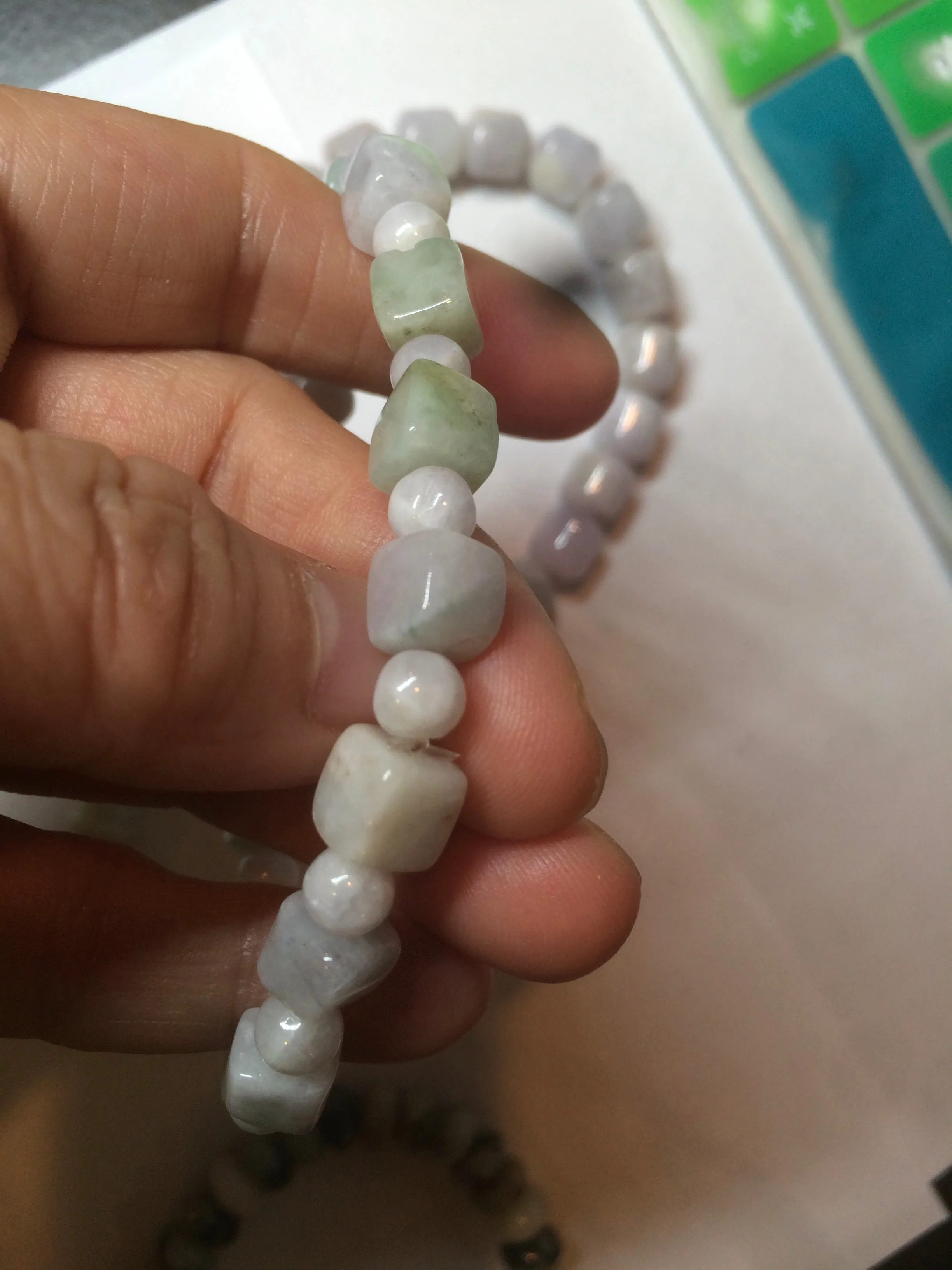 100% natural type A  green/purple/brown jadeite jade beads bracelet S70