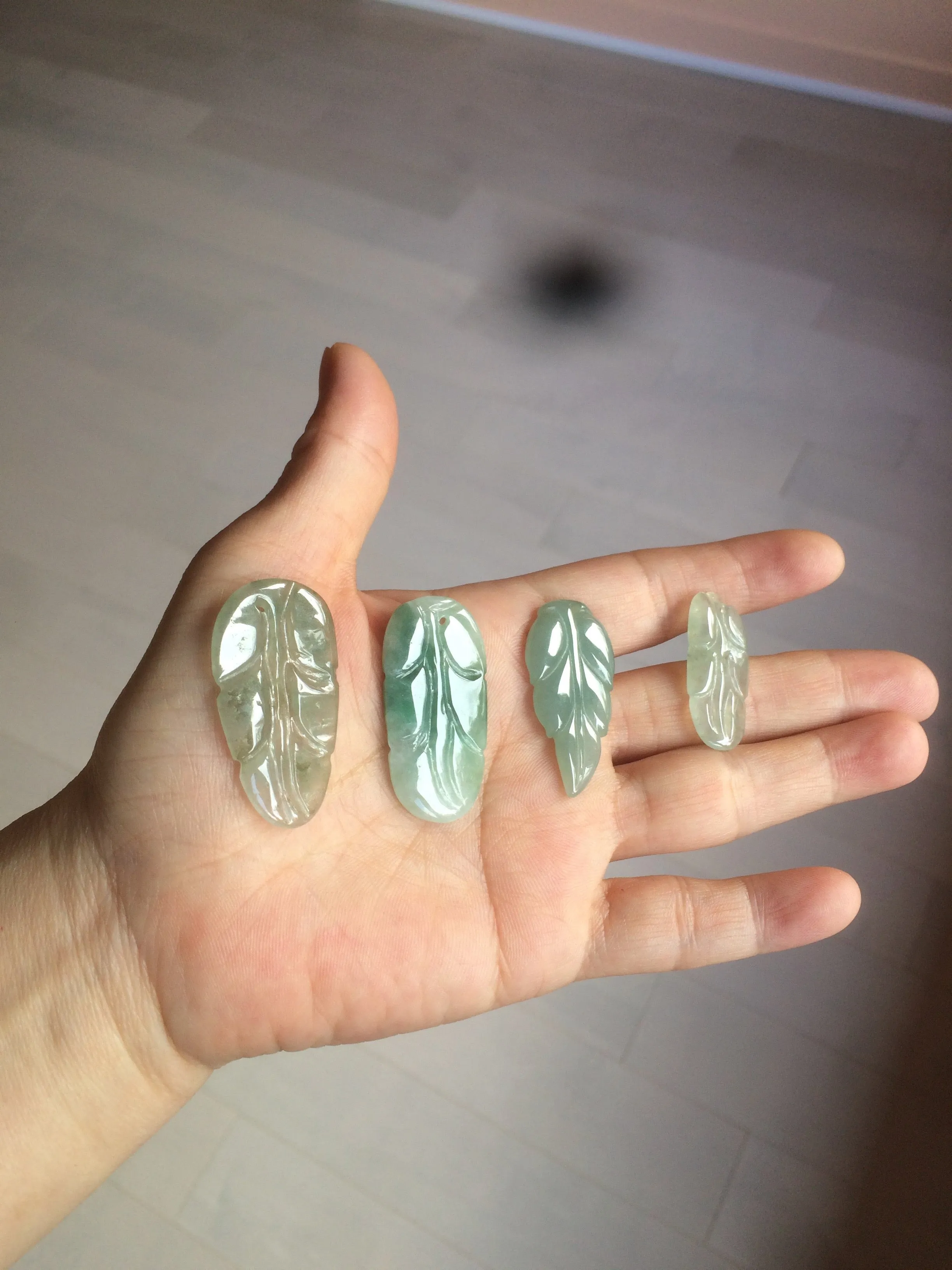 100% natural type A icy watery light green/dark green jadeite jade leaf pendant group AZ100