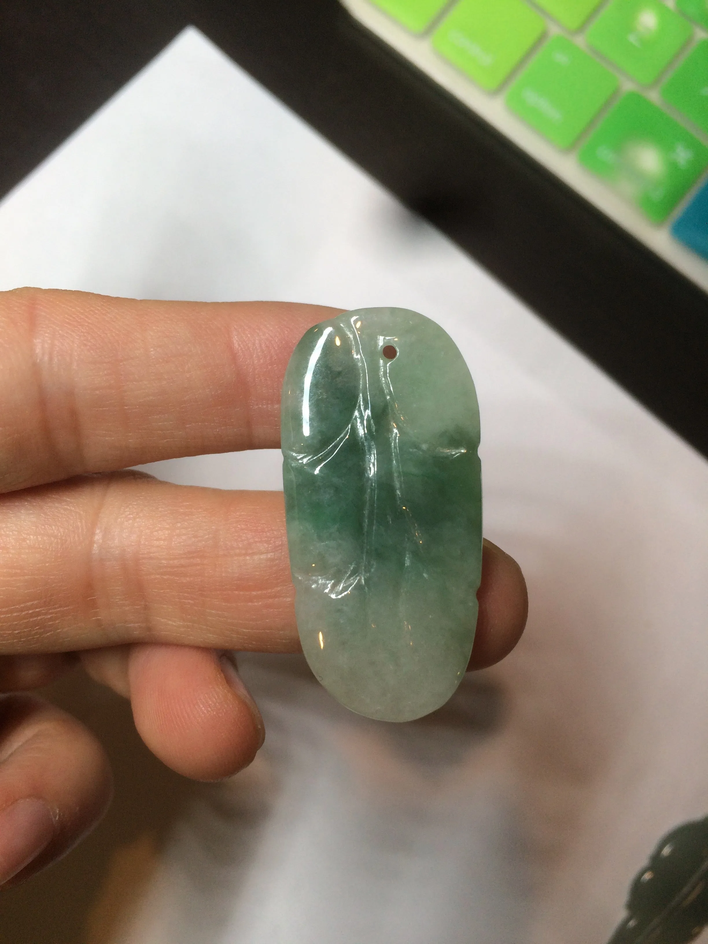 100% natural type A icy watery light green/dark green jadeite jade leaf pendant group AZ100