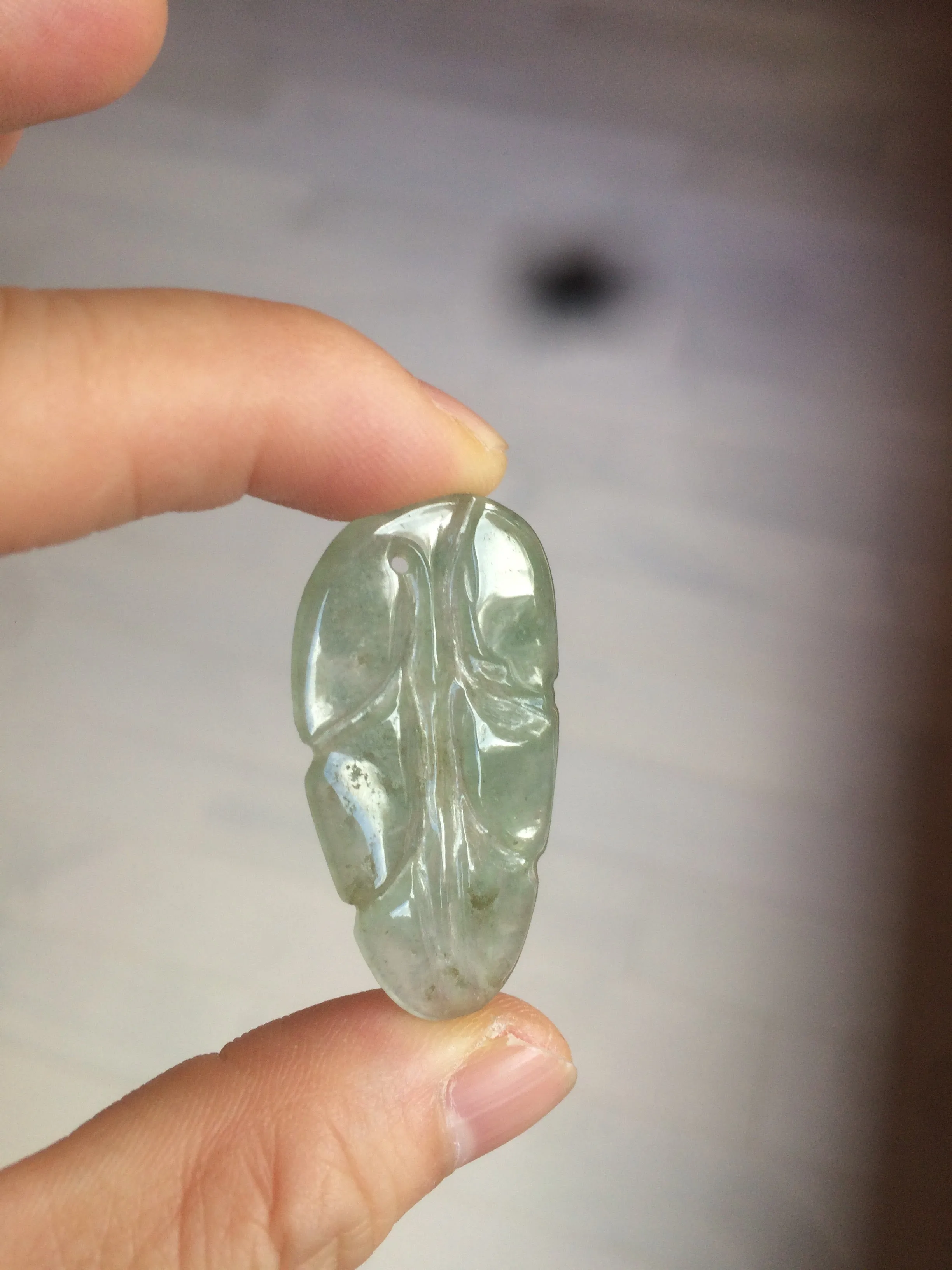 100% natural type A icy watery light green/dark green jadeite jade leaf pendant group AZ100