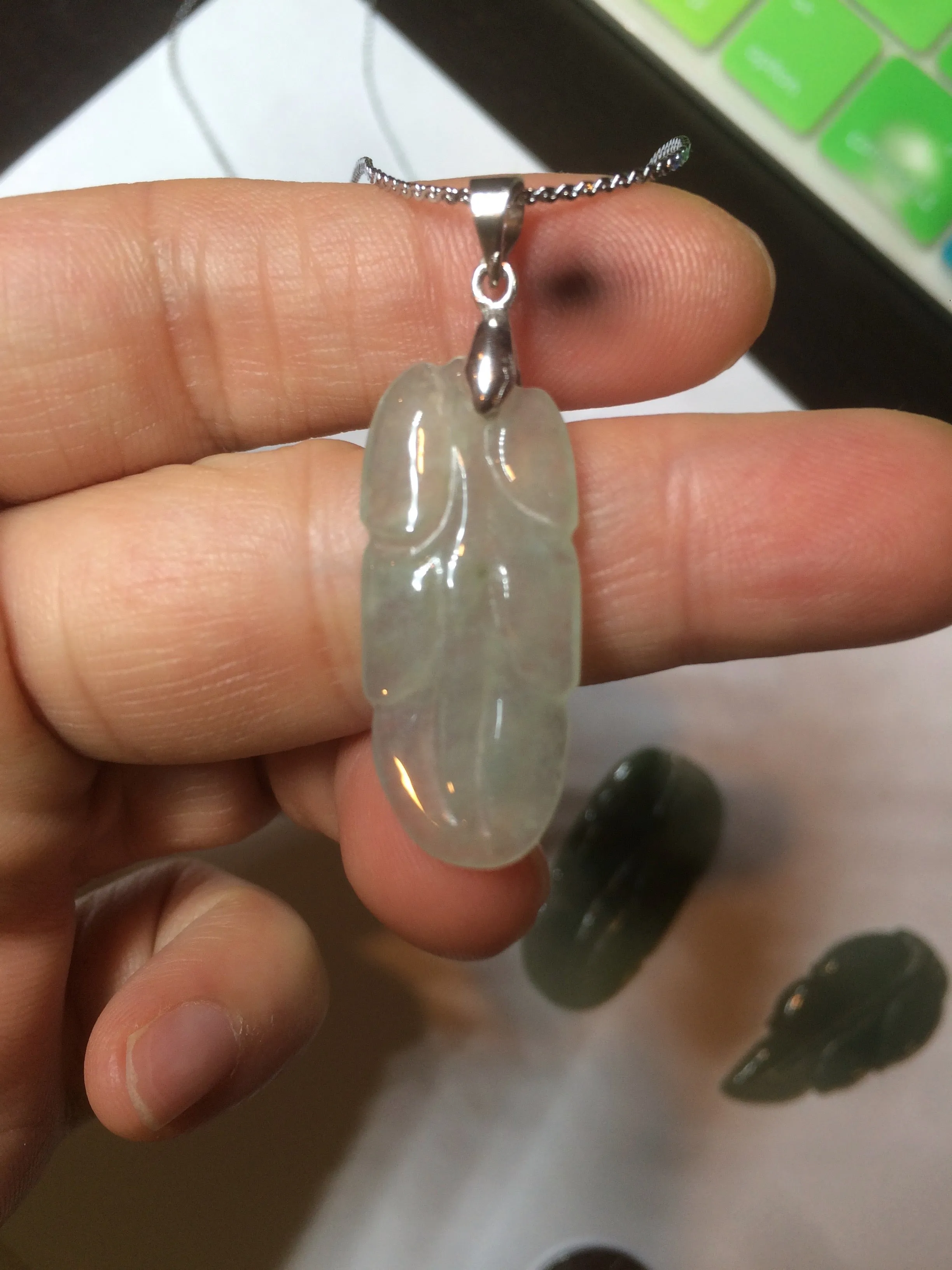 100% natural type A icy watery light green/dark green jadeite jade leaf pendant group AZ100