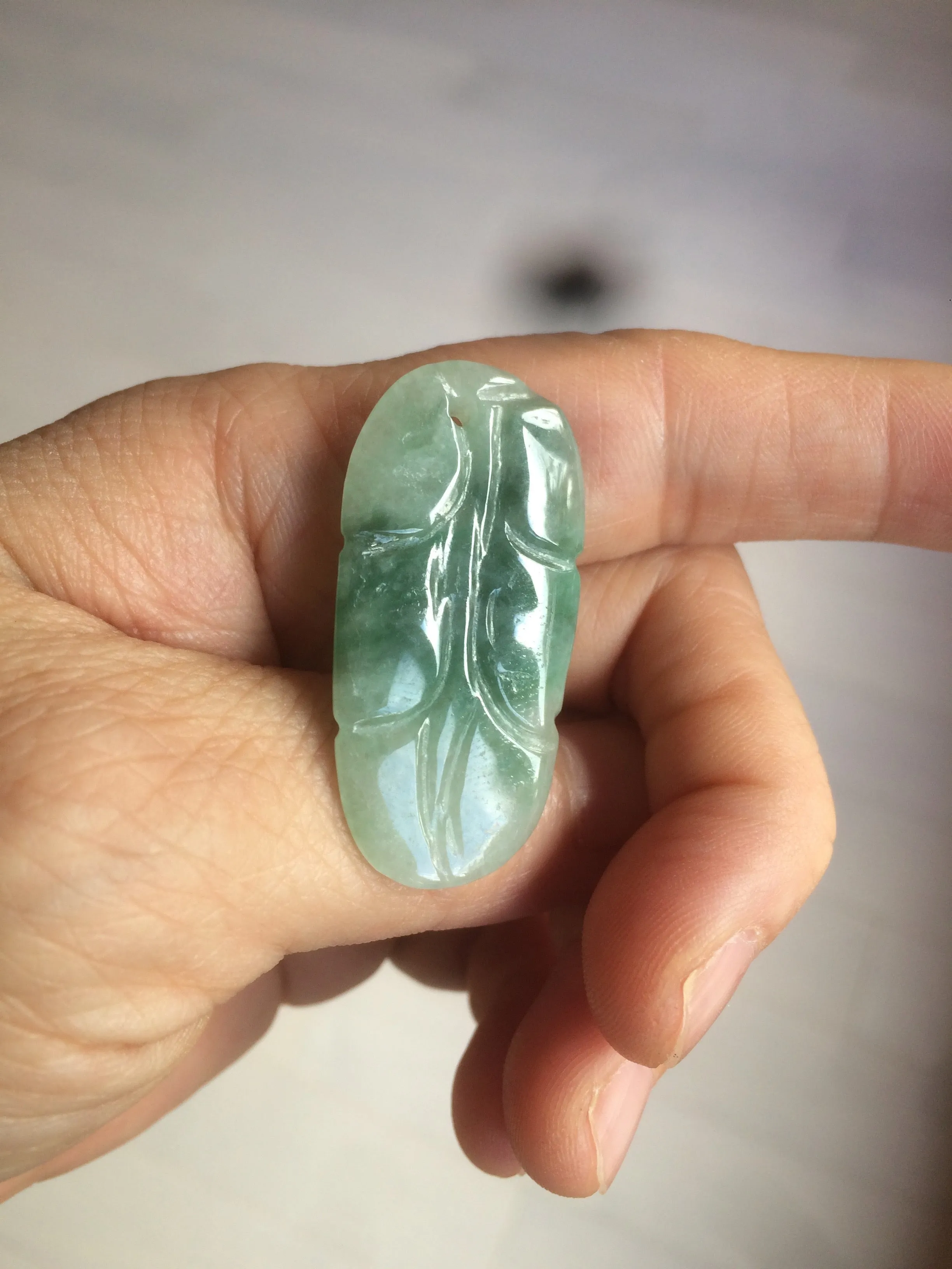 100% natural type A icy watery light green/dark green jadeite jade leaf pendant group AZ100