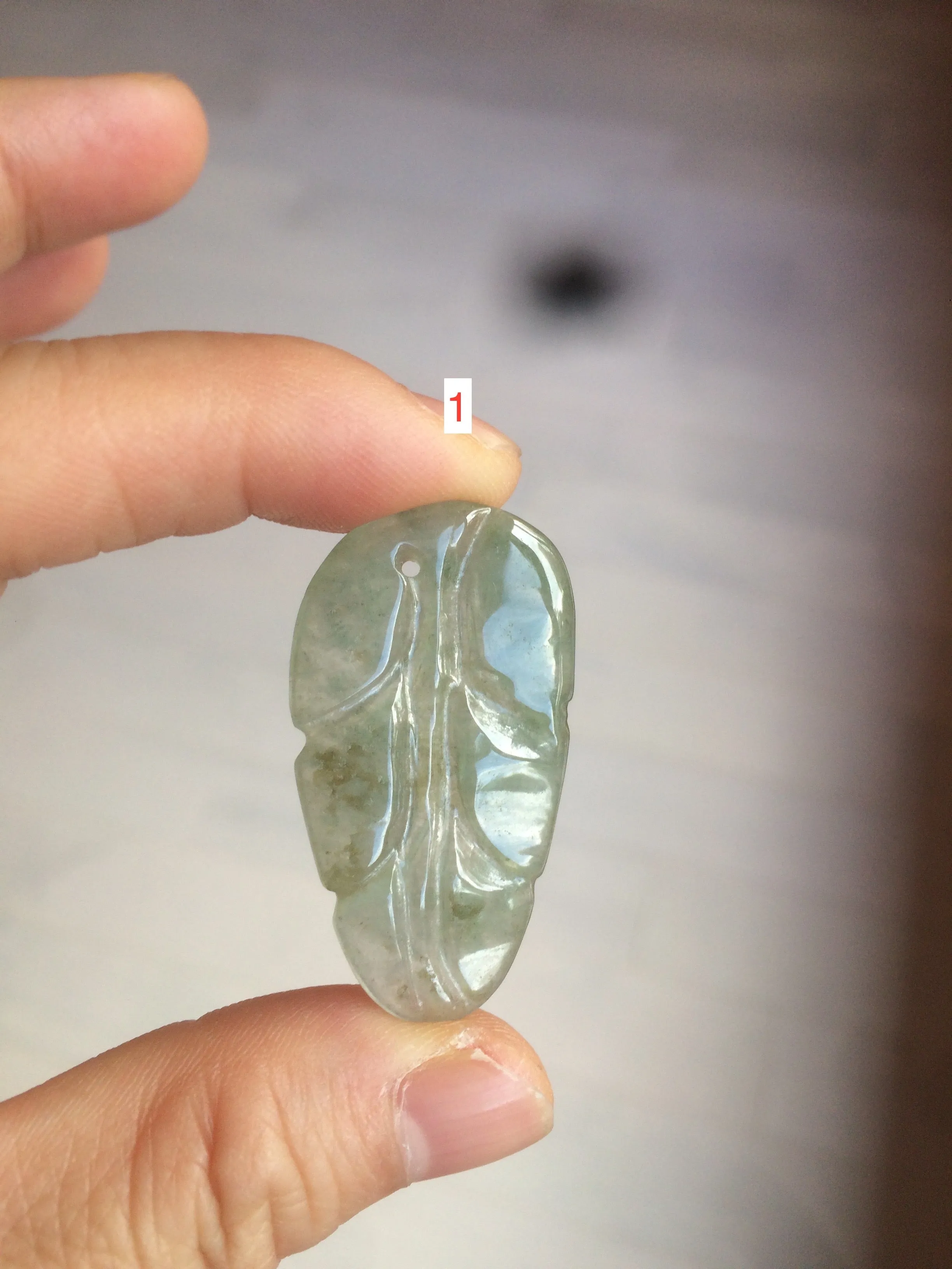 100% natural type A icy watery light green/dark green jadeite jade leaf pendant group AZ100