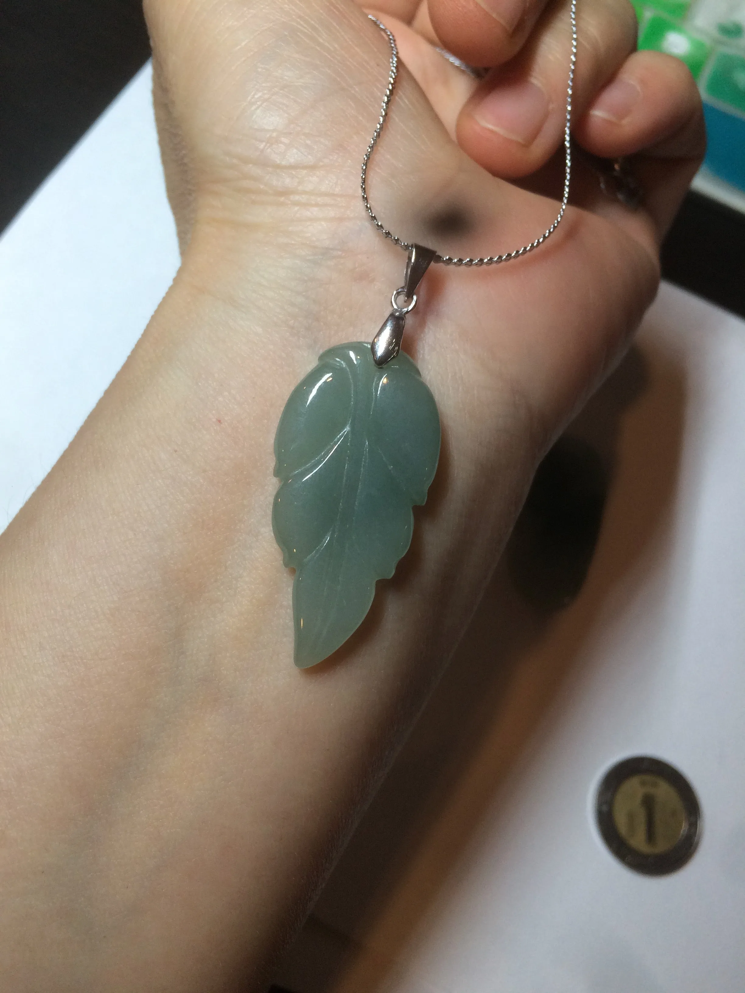 100% natural type A icy watery light green/dark green jadeite jade leaf pendant group AZ100