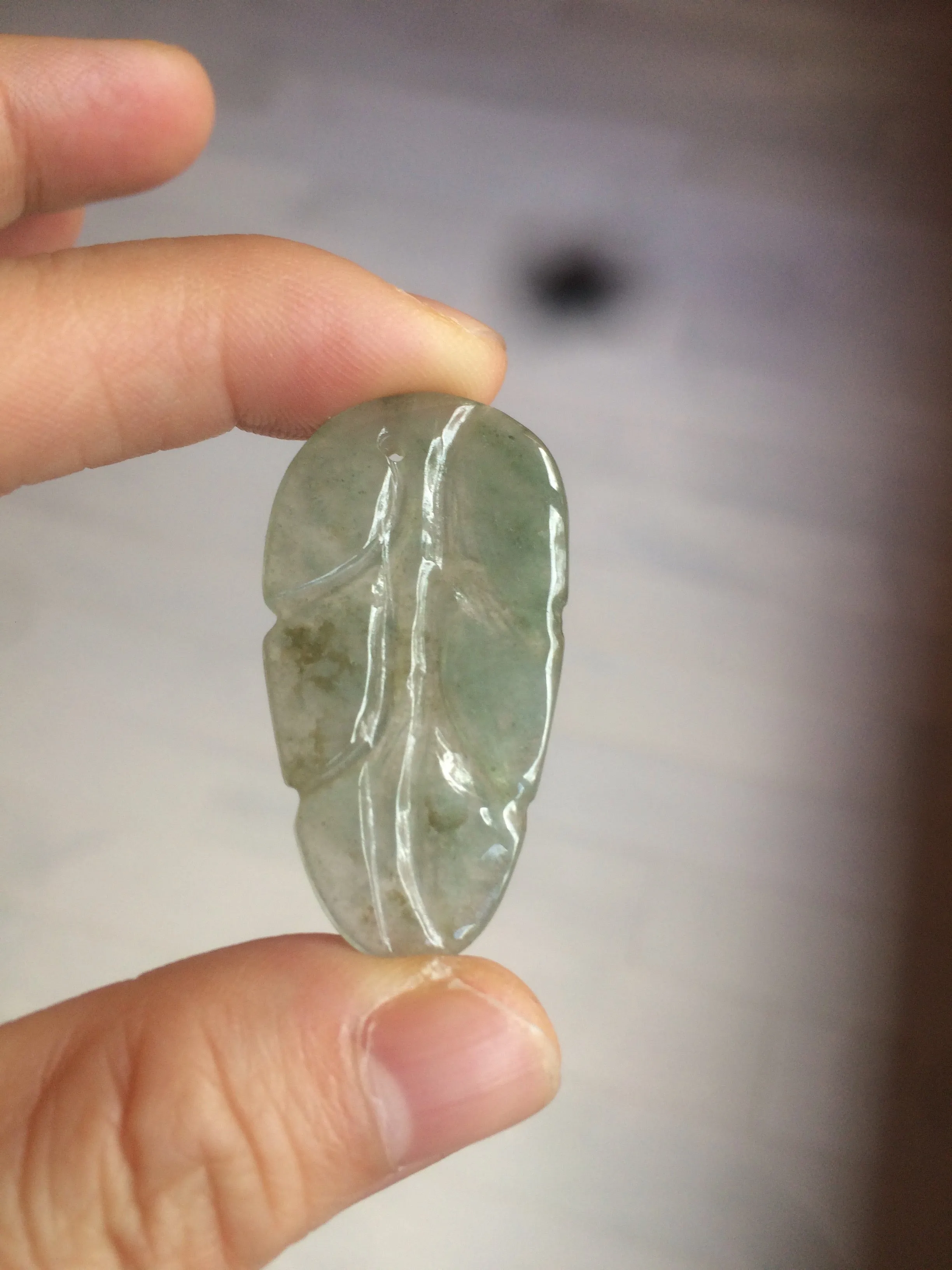 100% natural type A icy watery light green/dark green jadeite jade leaf pendant group AZ100