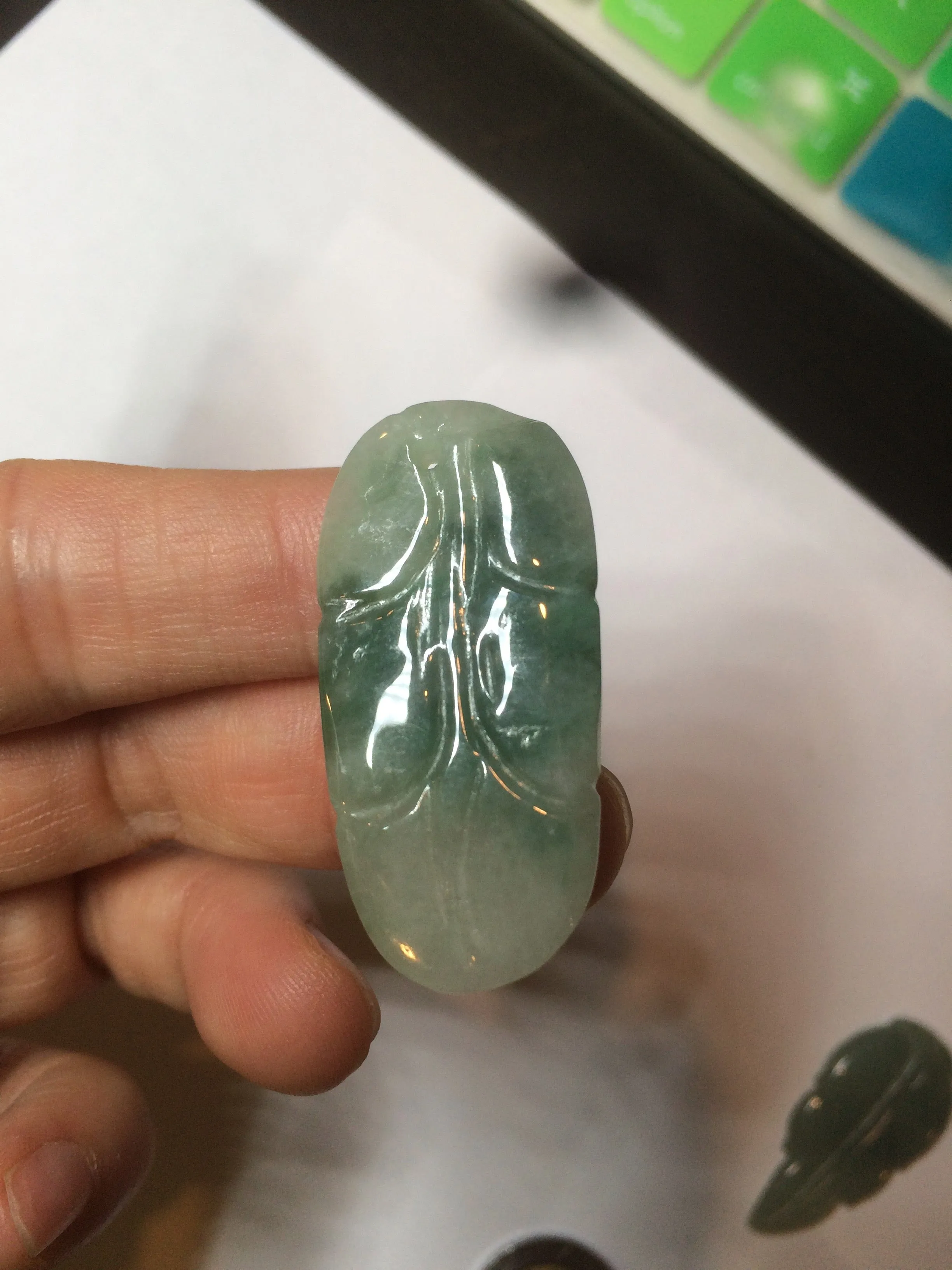 100% natural type A icy watery light green/dark green jadeite jade leaf pendant group AZ100