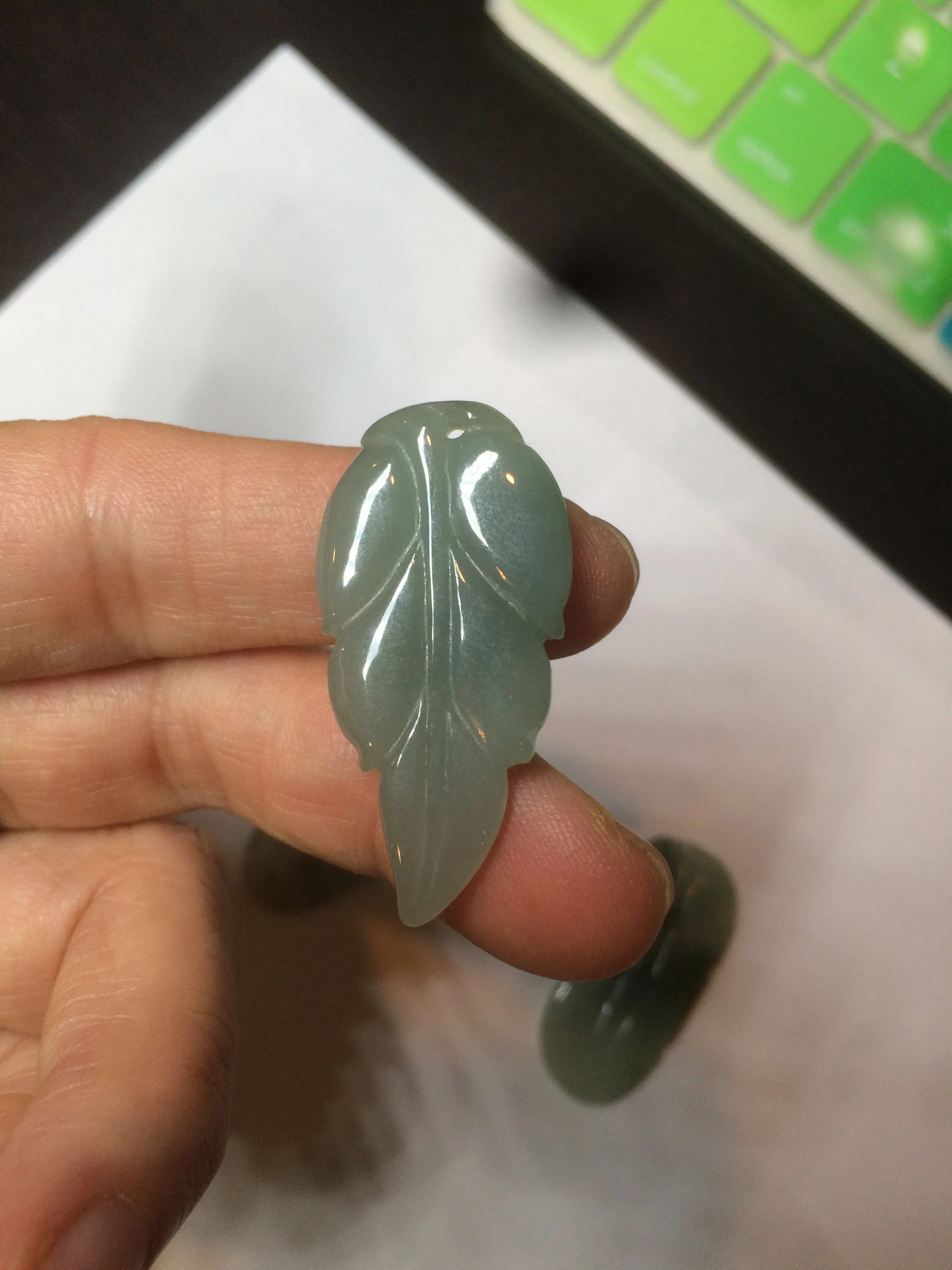 100% natural type A icy watery light green/dark green jadeite jade leaf pendant group AZ100