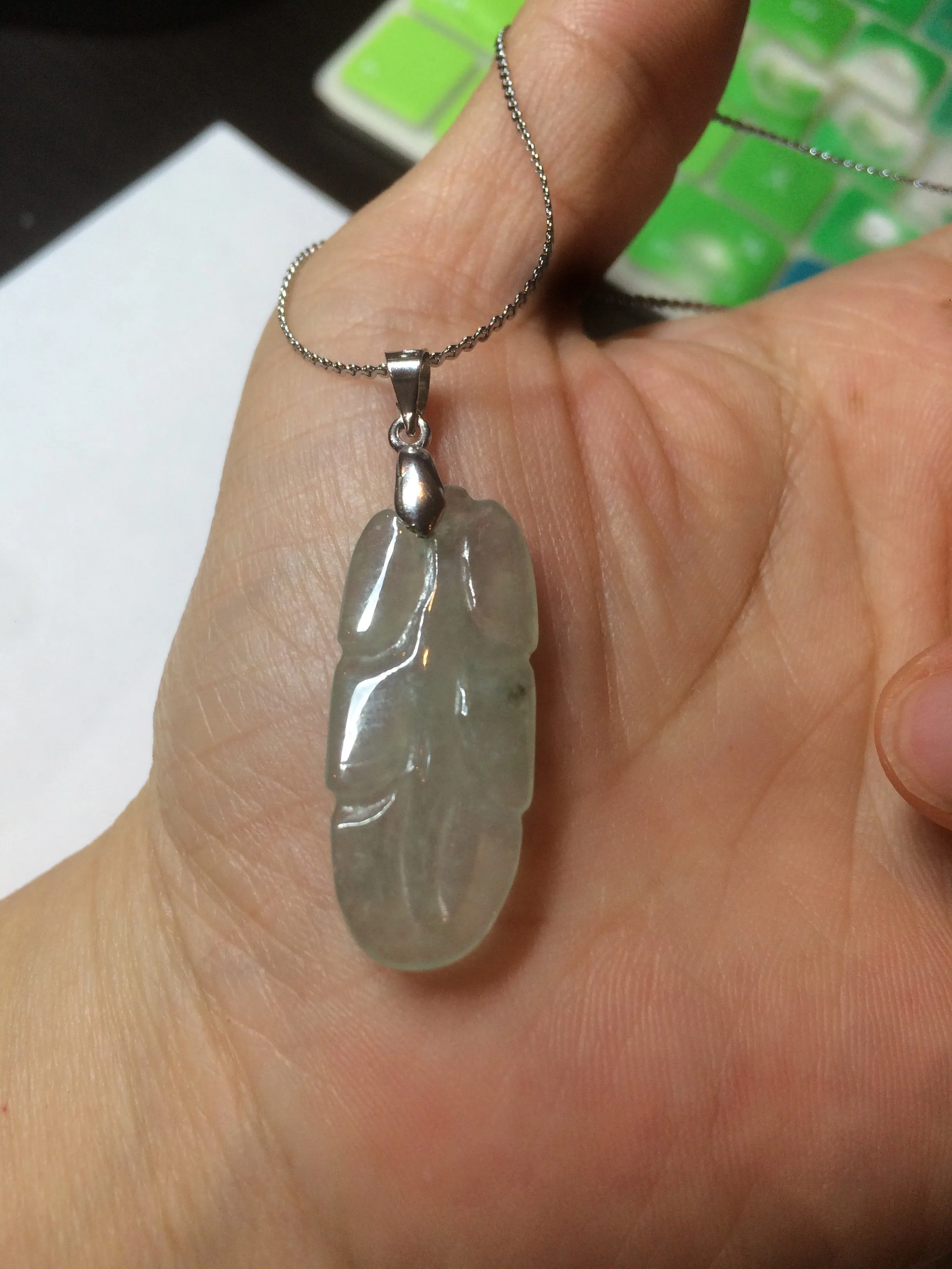 100% natural type A icy watery light green/dark green jadeite jade leaf pendant group AZ100