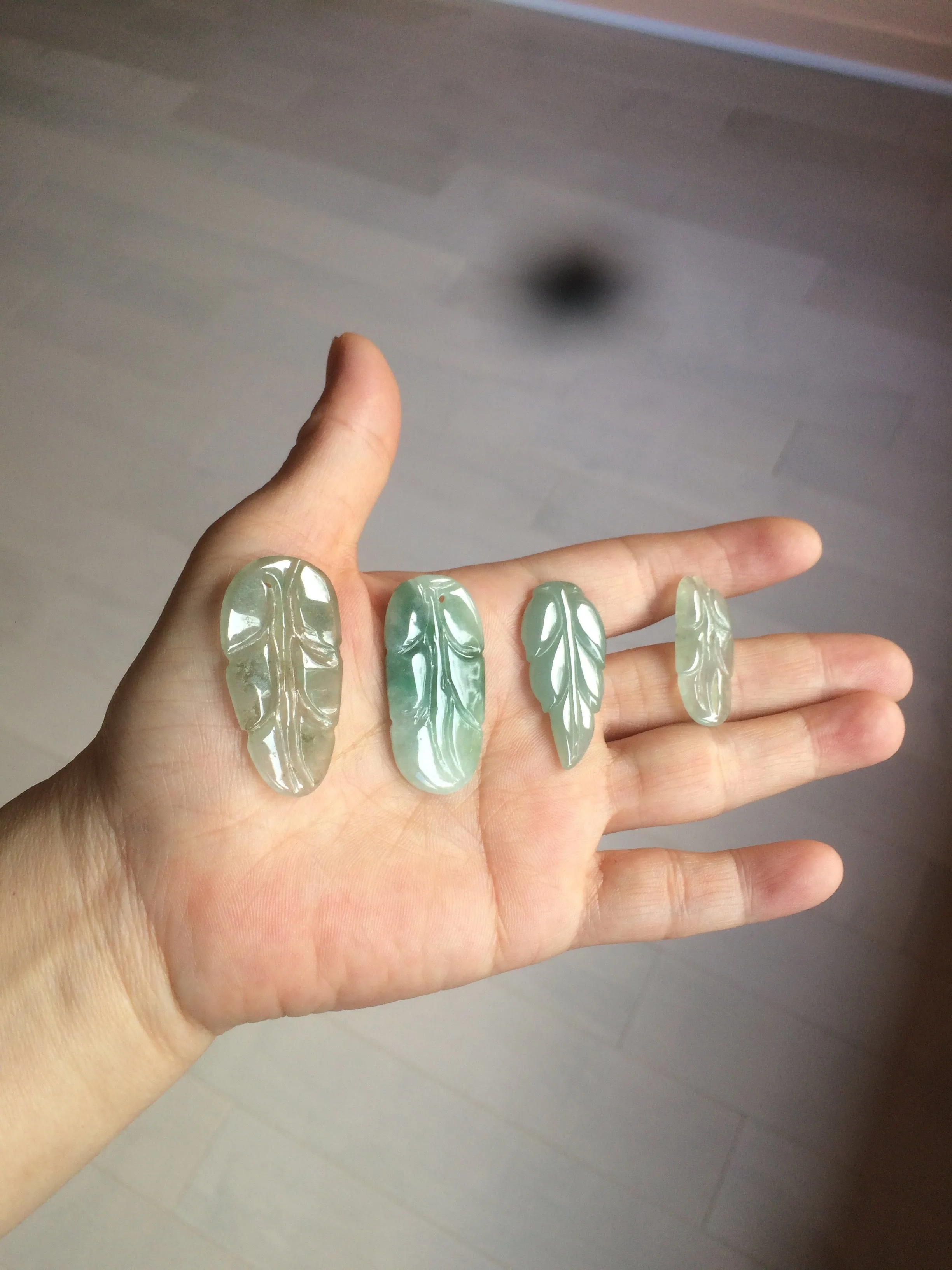 100% natural type A icy watery light green/dark green jadeite jade leaf pendant group AZ100