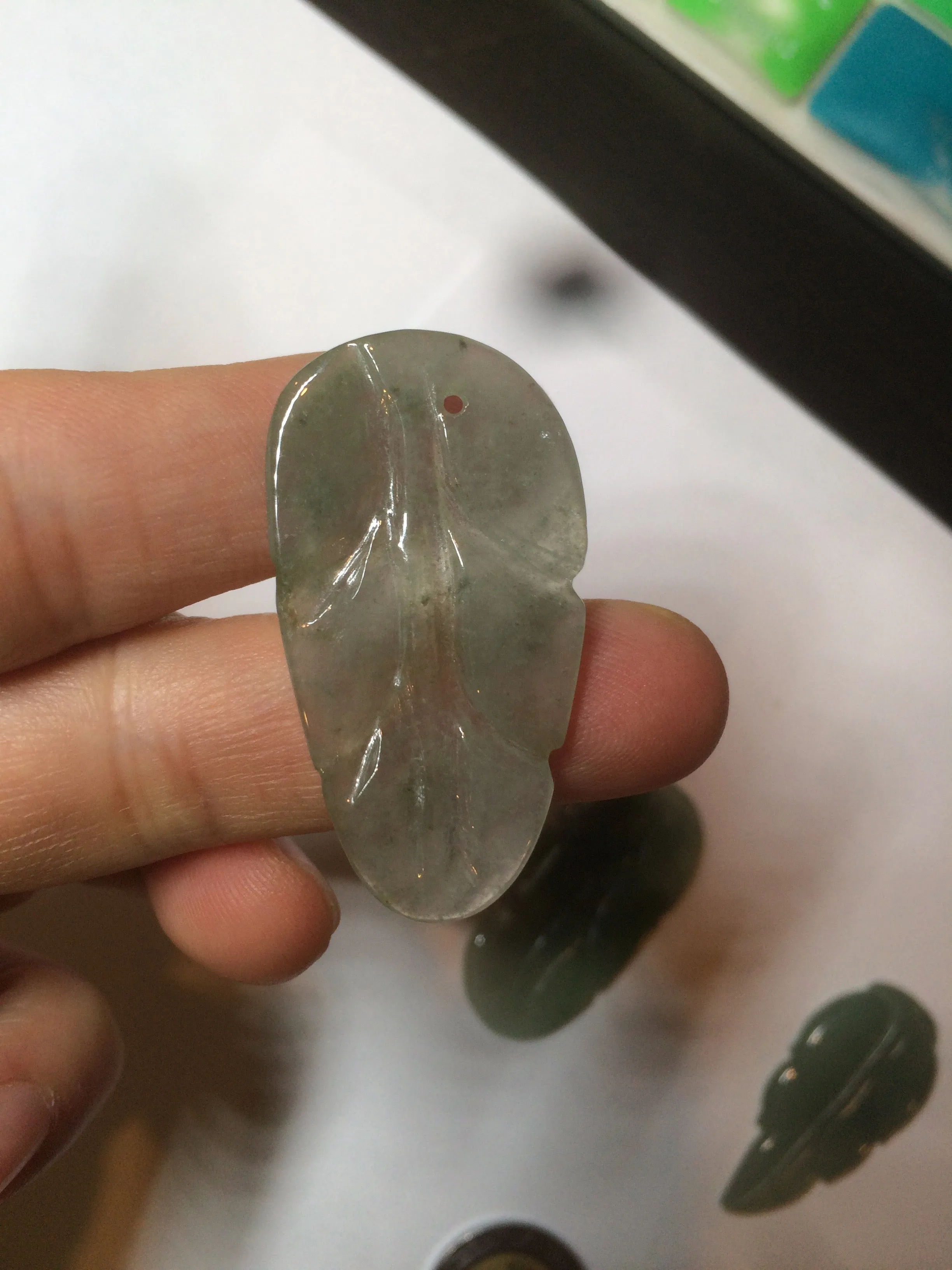 100% natural type A icy watery light green/dark green jadeite jade leaf pendant group AZ100