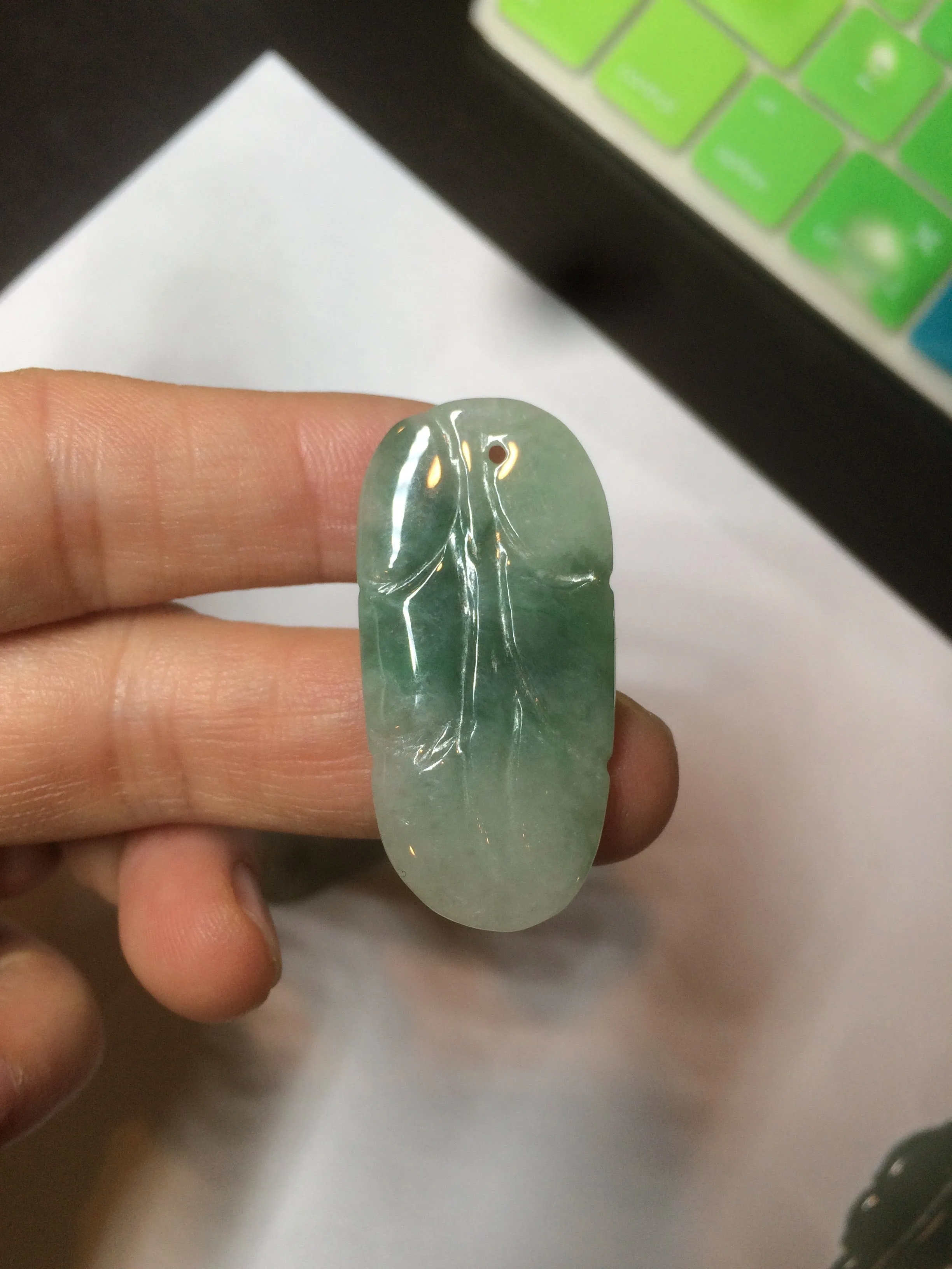 100% natural type A icy watery light green/dark green jadeite jade leaf pendant group AZ100