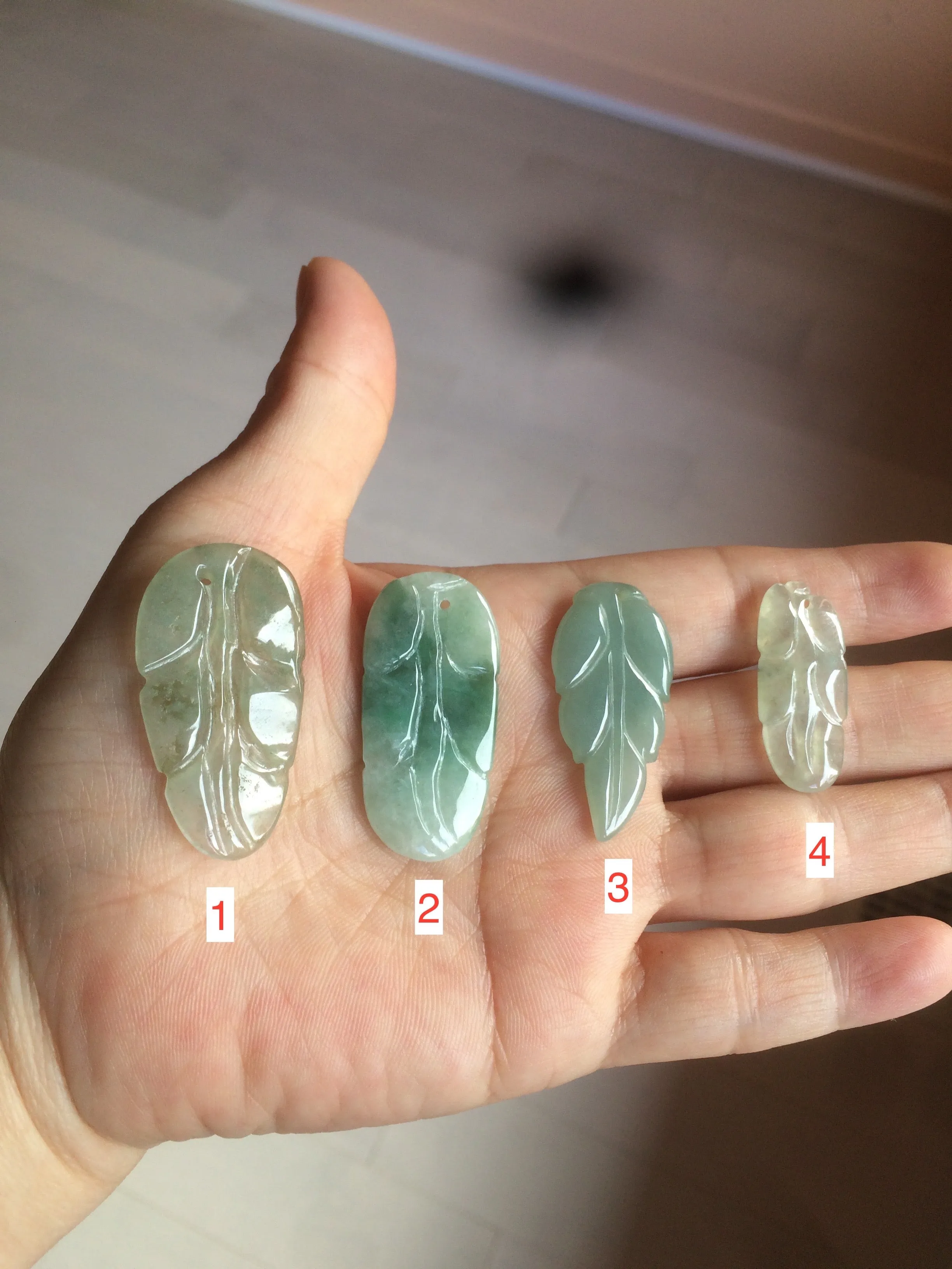 100% natural type A icy watery light green/dark green jadeite jade leaf pendant group AZ100