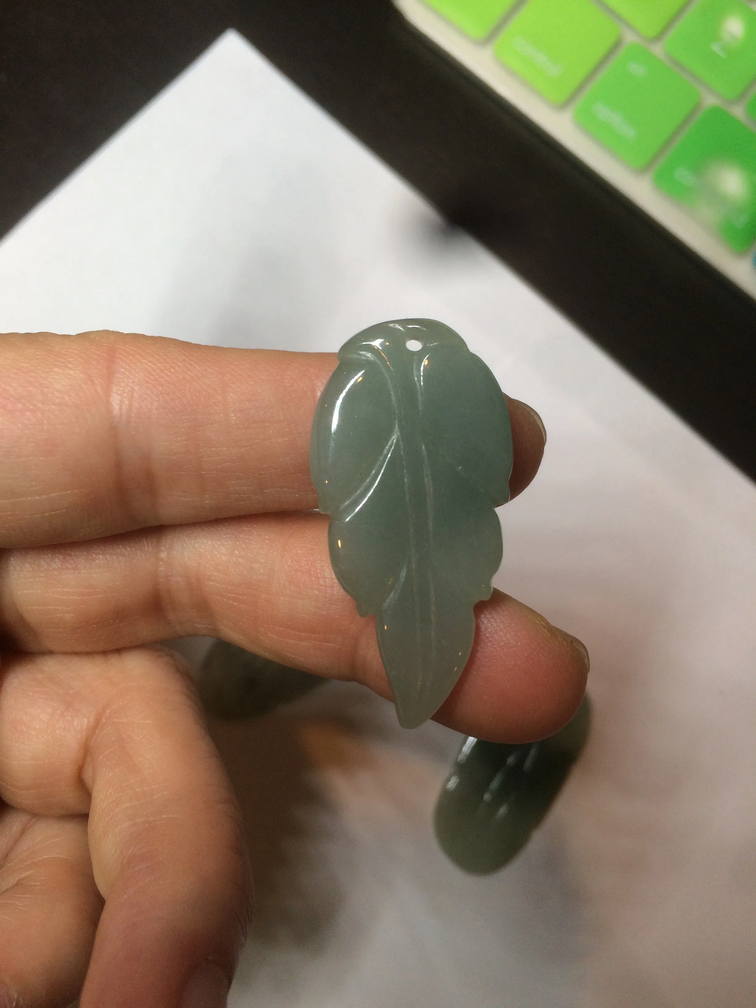 100% natural type A icy watery light green/dark green jadeite jade leaf pendant group AZ100