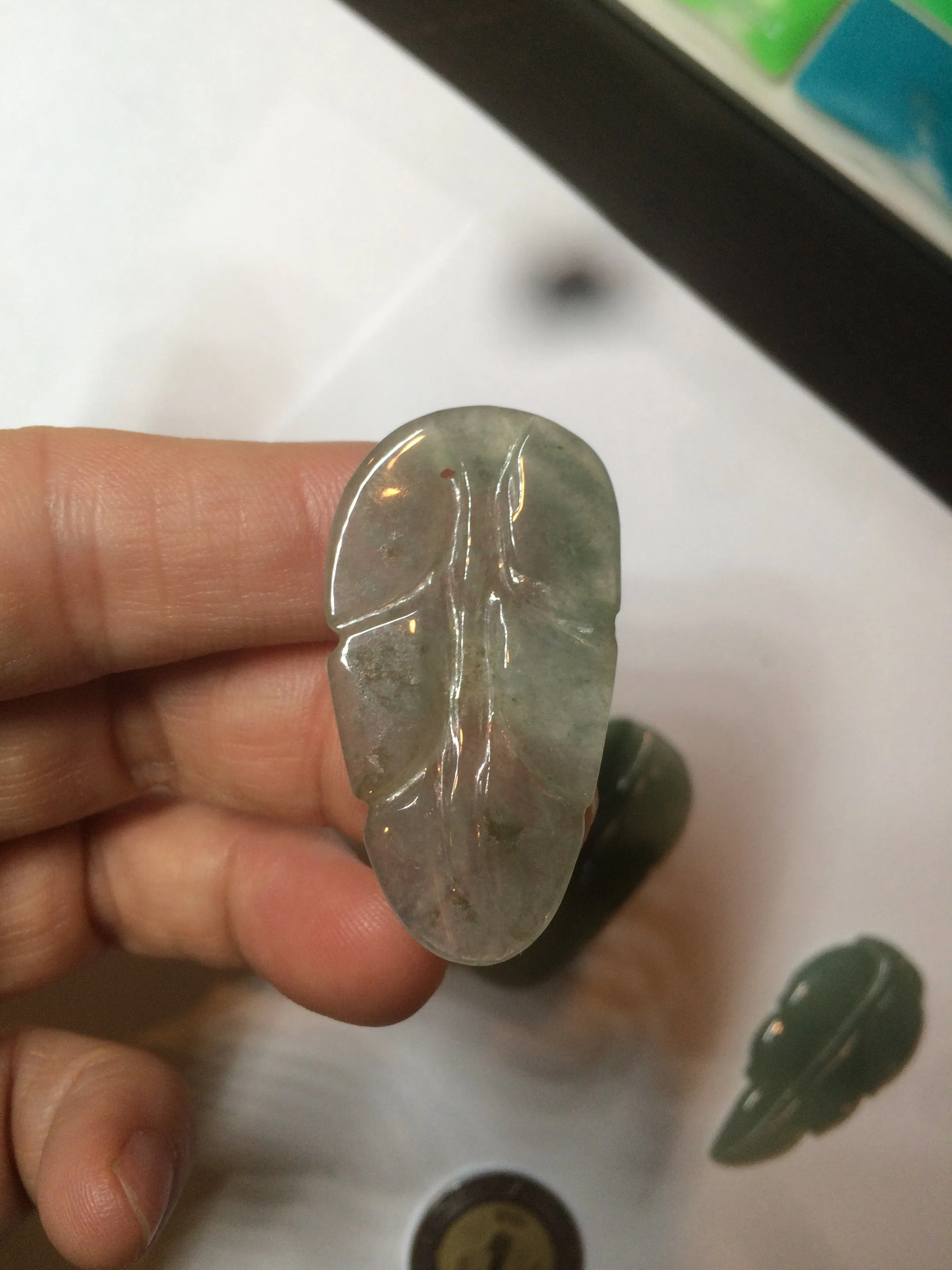 100% natural type A icy watery light green/dark green jadeite jade leaf pendant group AZ100