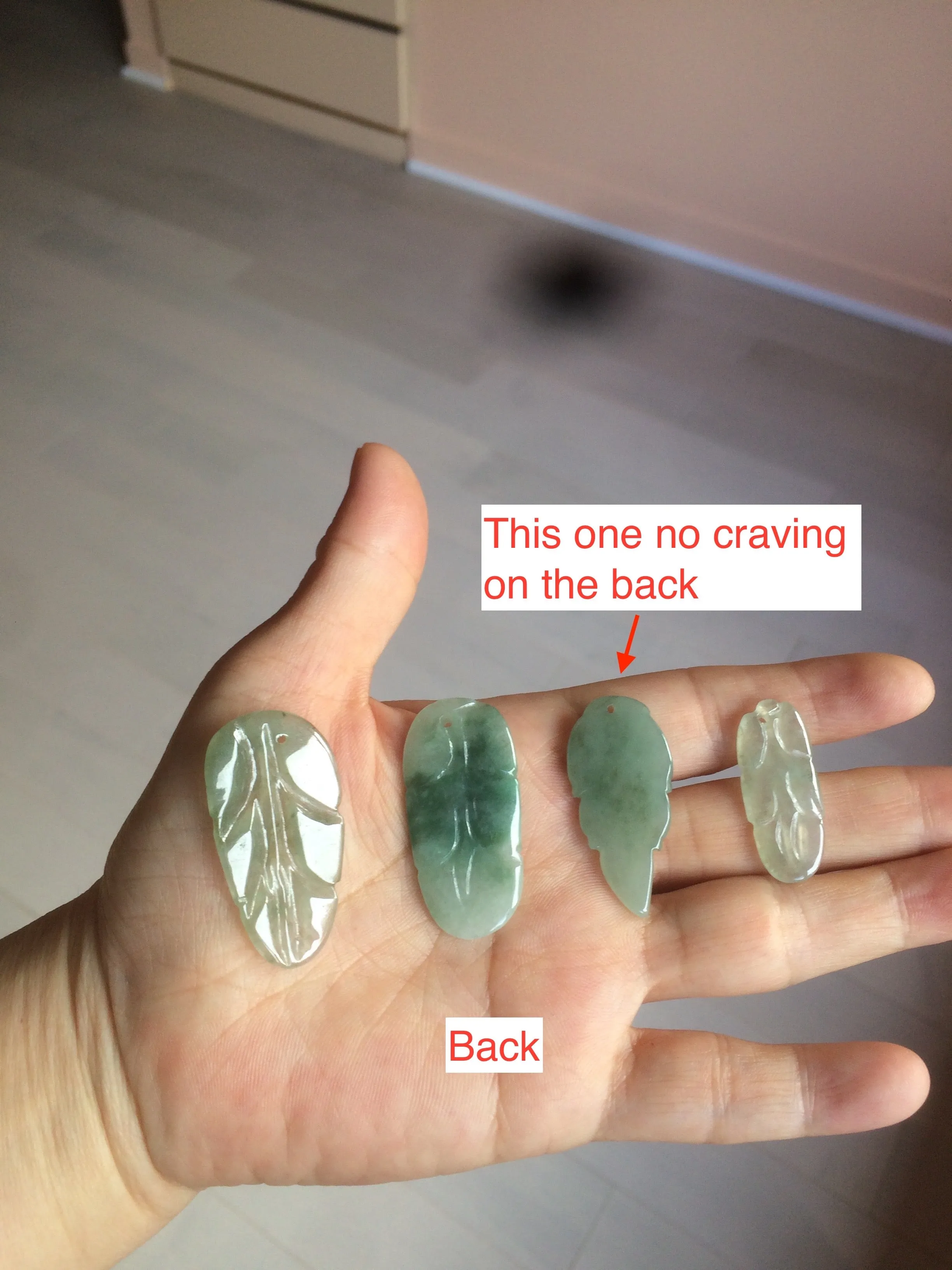 100% natural type A icy watery light green/dark green jadeite jade leaf pendant group AZ100