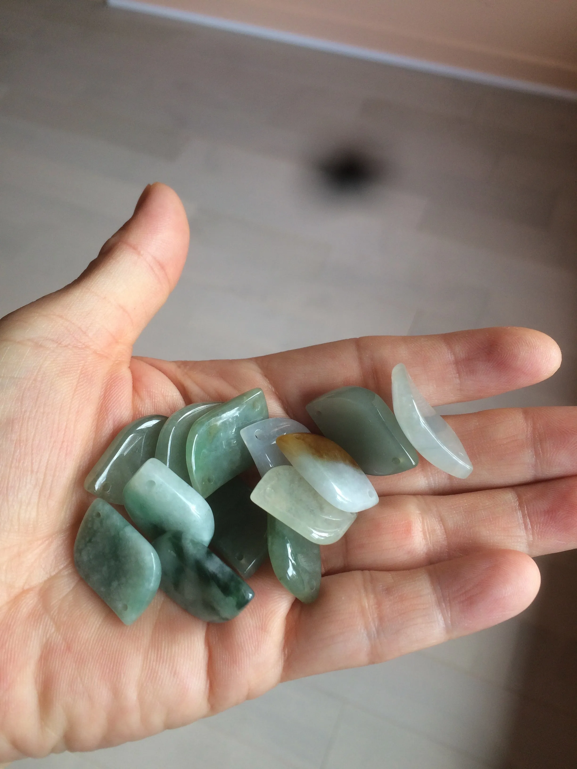 100% natural type A jadeite jade icy Willow leaf bead KS97