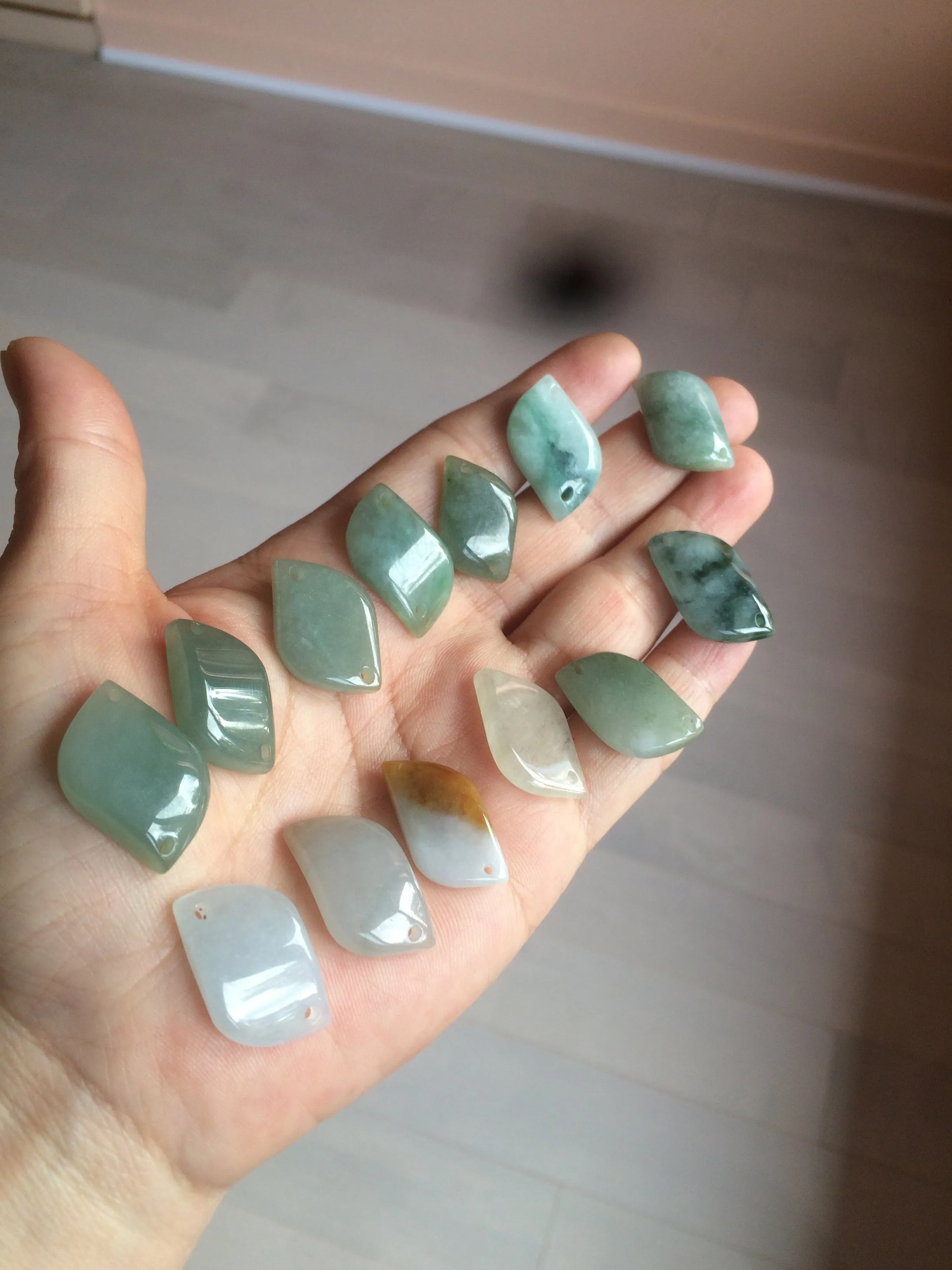 100% natural type A jadeite jade icy Willow leaf bead KS97