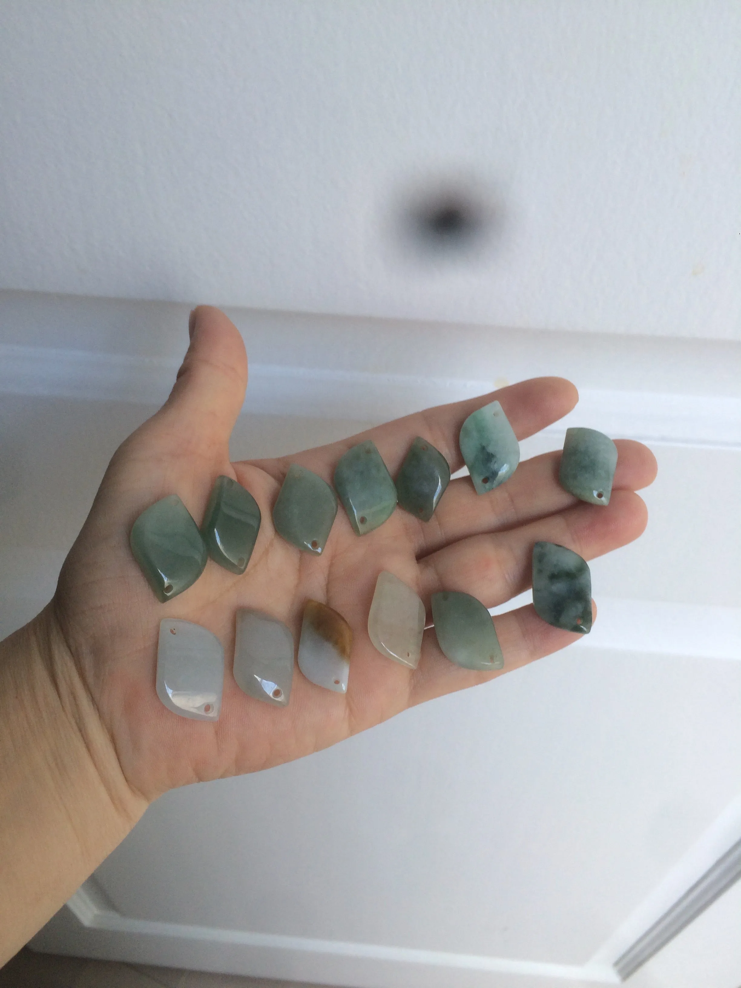 100% natural type A jadeite jade icy Willow leaf bead KS97