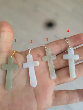 100% Natural type A yellow/white jadeite Jade cross pendant necklace AQ24