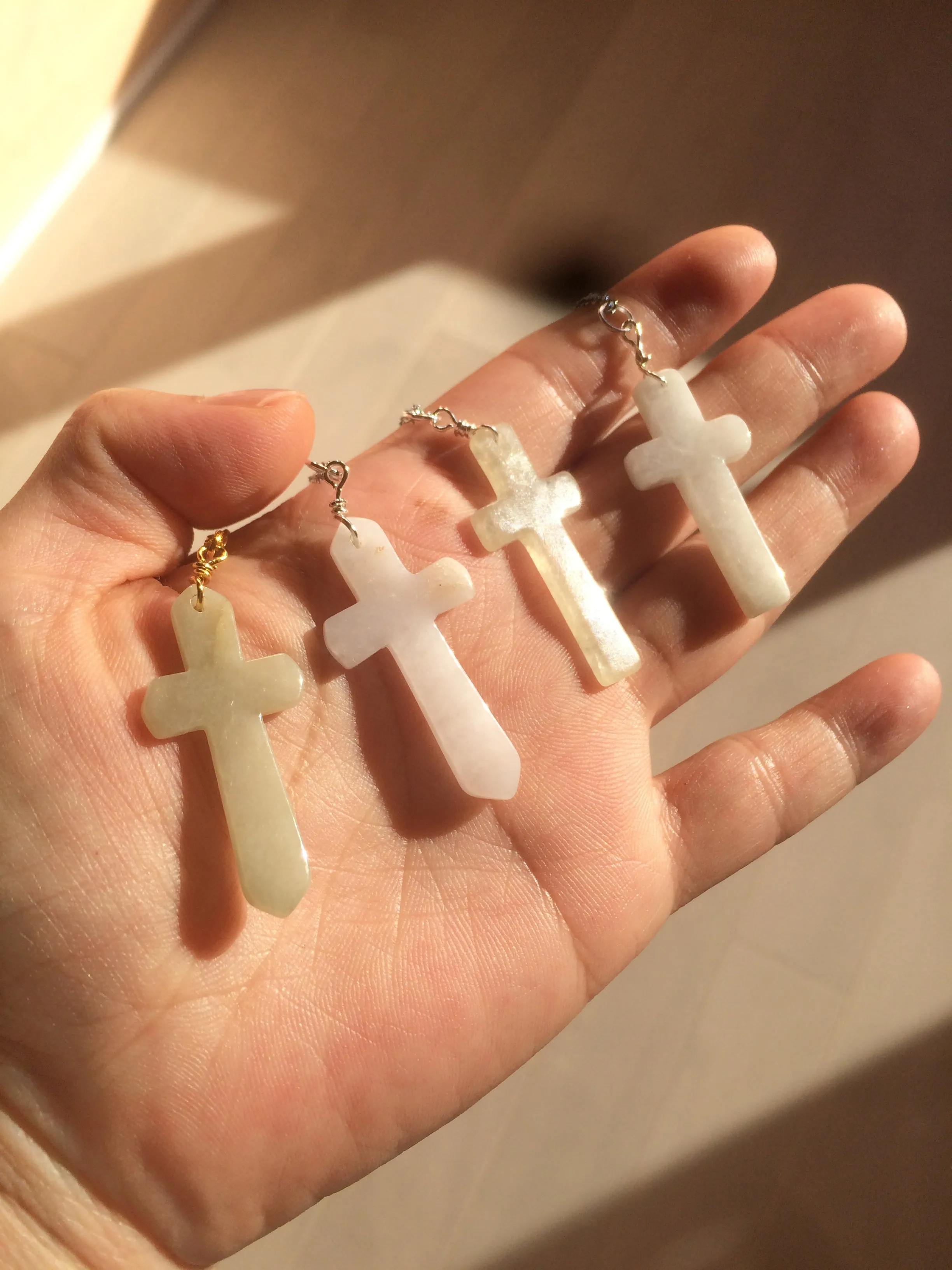 100% Natural type A yellow/white jadeite Jade cross pendant necklace AQ24