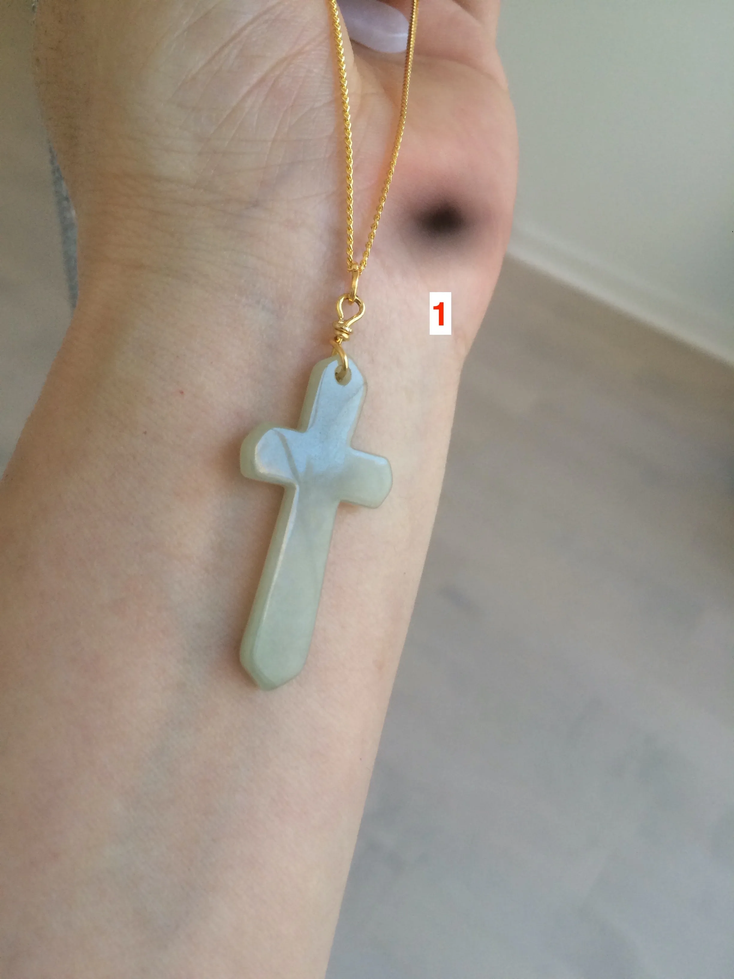 100% Natural type A yellow/white jadeite Jade cross pendant necklace AQ24