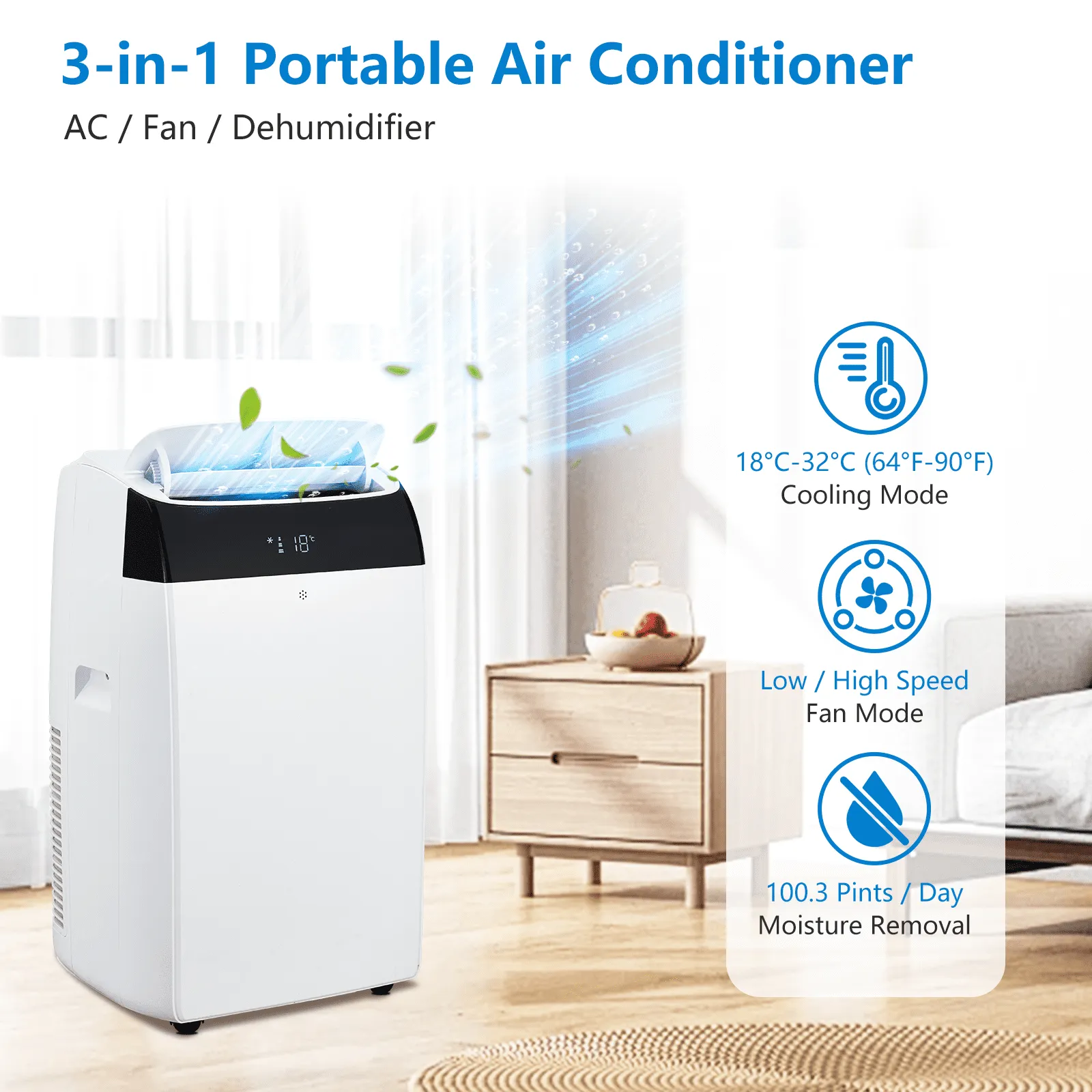 14,000 BTU Dual Hose Portable Air Conditioner and Heater - Dehumidifier, Fan - for Rooms Up to 700 Sq. Ft - AC Unit   Heater