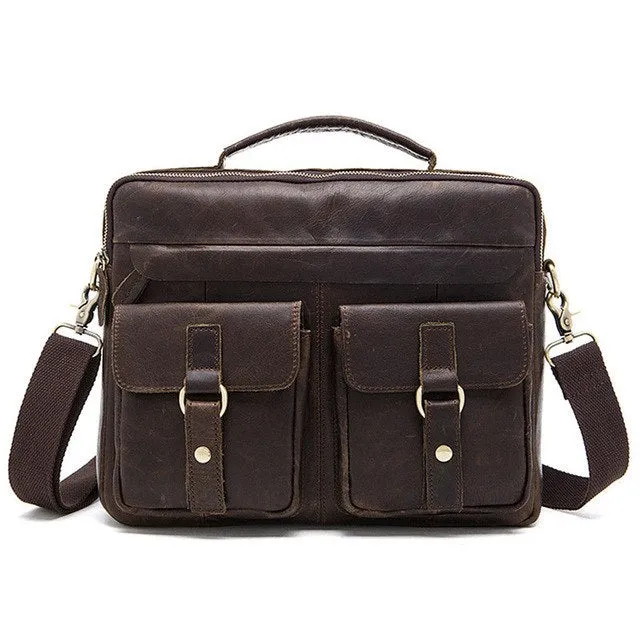 14" Large Size Men'S Laptop Bag Briefcase Vintage Real Cowskin Business Bag Large Capacity Crazy