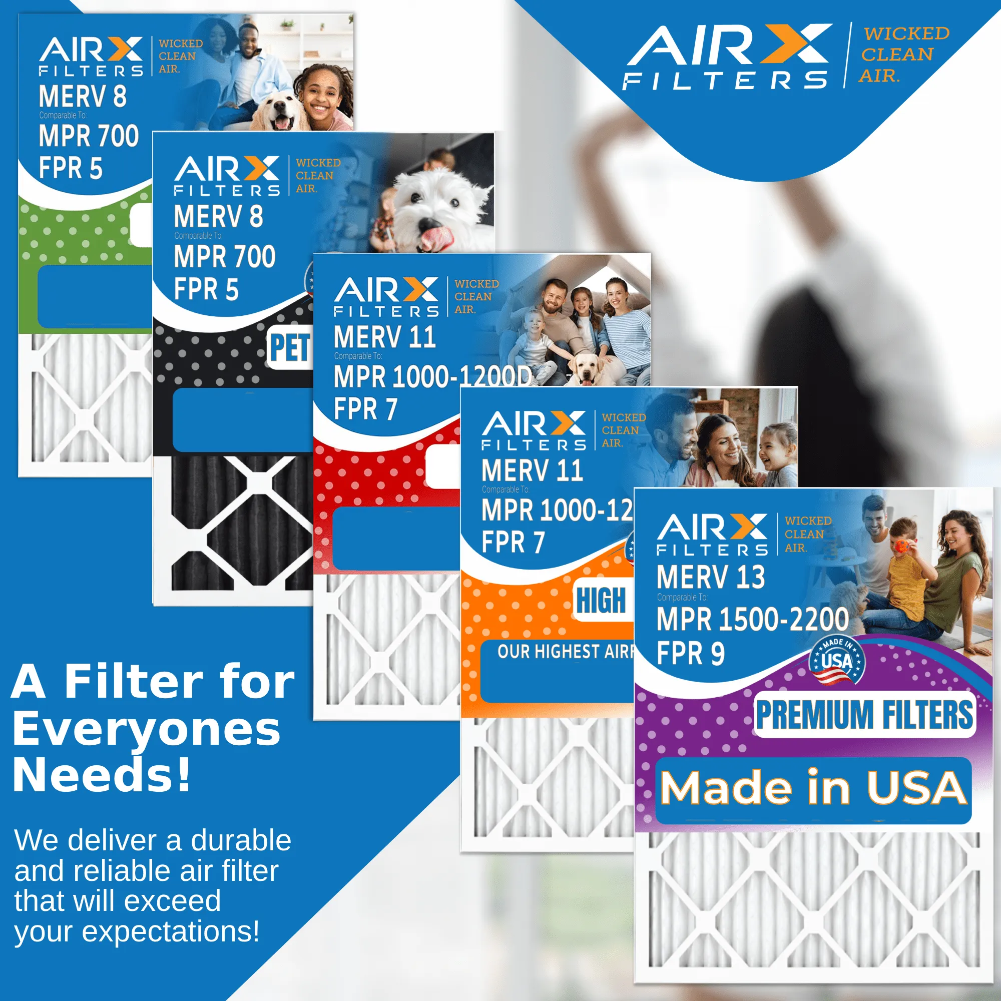 16x24x1 Air Filter MERV 11 Comparable to MPR 1000, MPR 1200 & FPR 7 Electrostatic Pleated Air Conditioner Filter 6 Pack HVAC Premium USA Made 16x24x1 Furnace Filters by AIRX FILTERS WICKED CLEAN AIR.