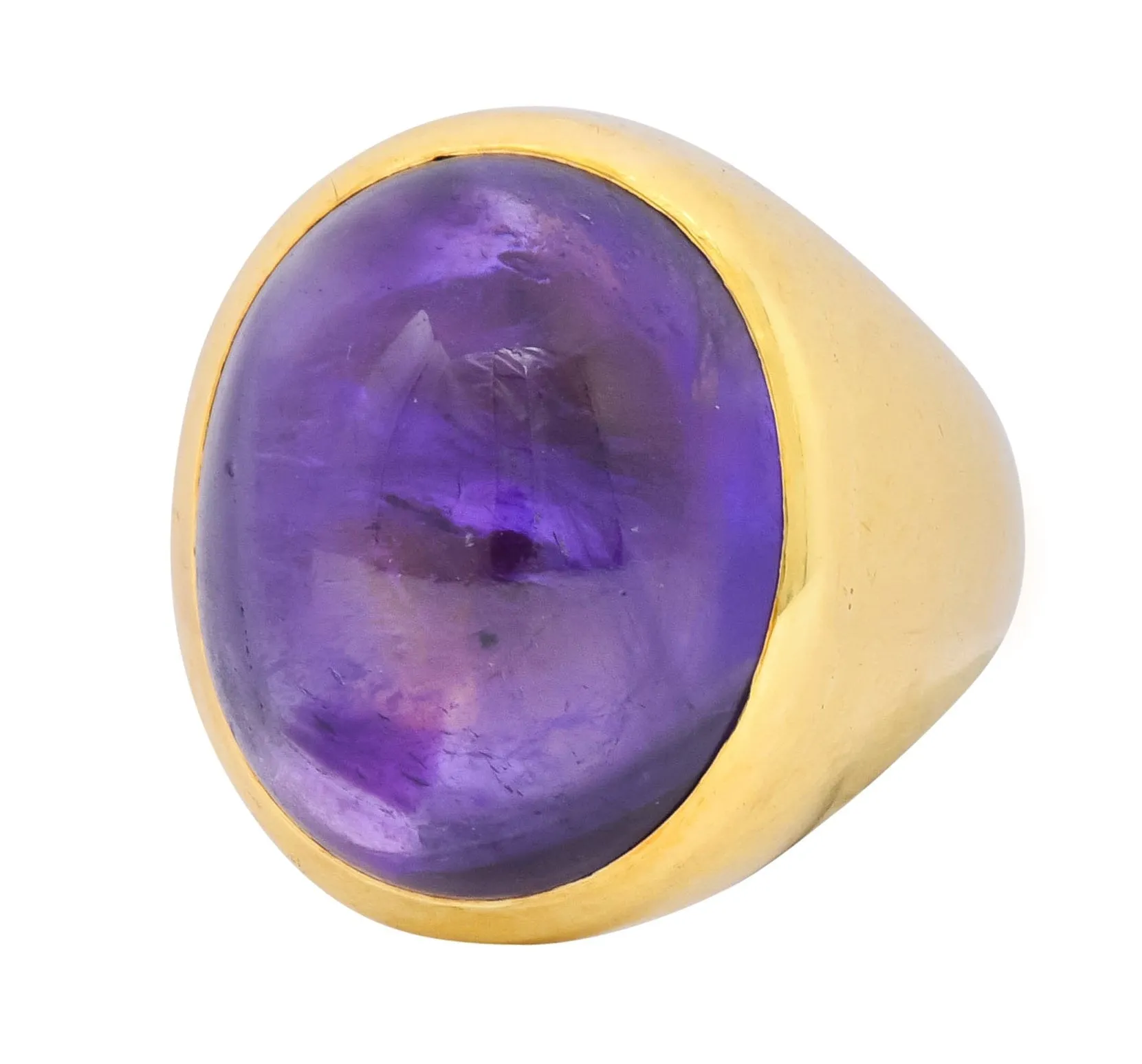 1970's Vintage Amethyst Cabochon 18 Karat Gold Unisex Ring