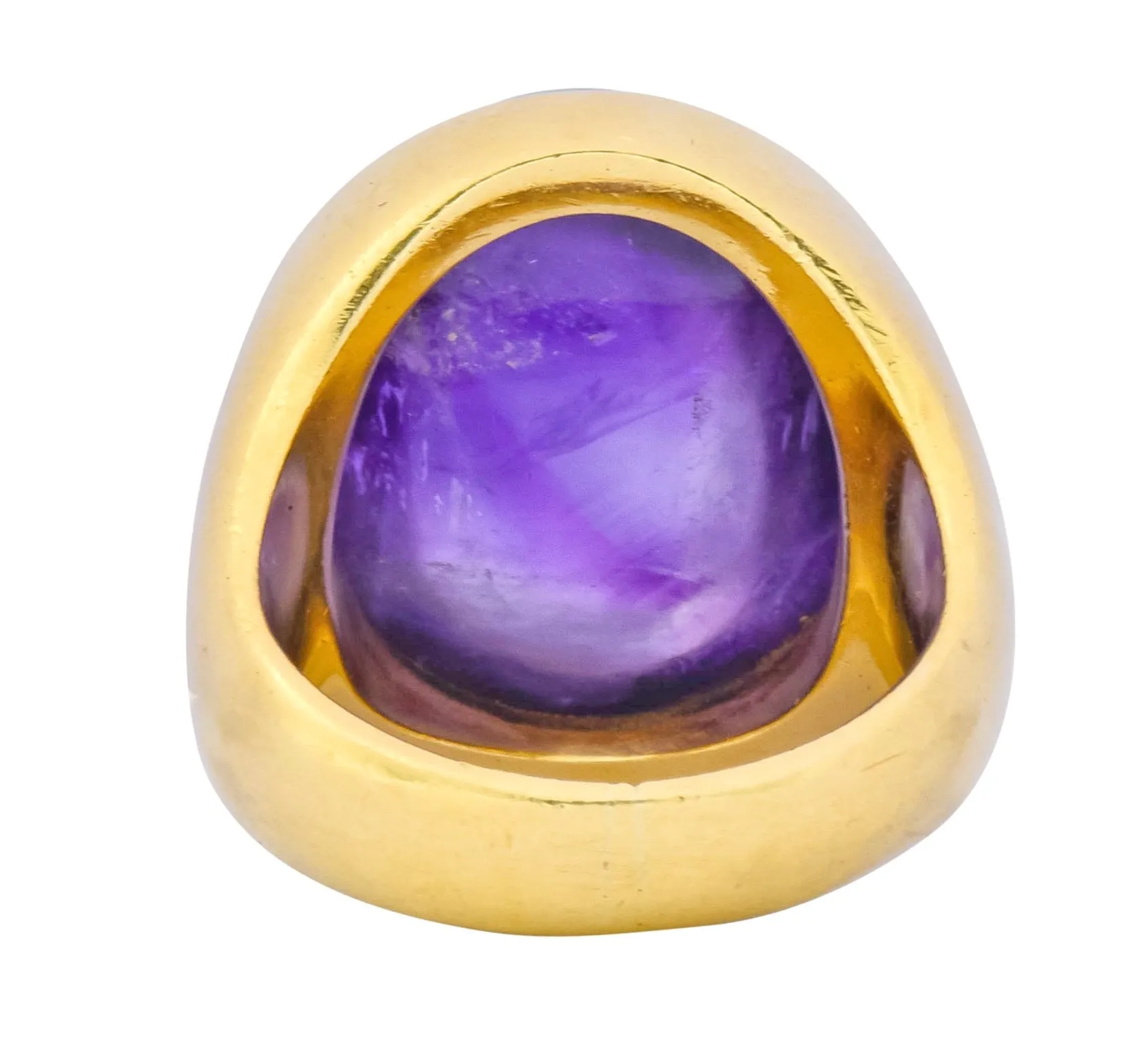 1970's Vintage Amethyst Cabochon 18 Karat Gold Unisex Ring