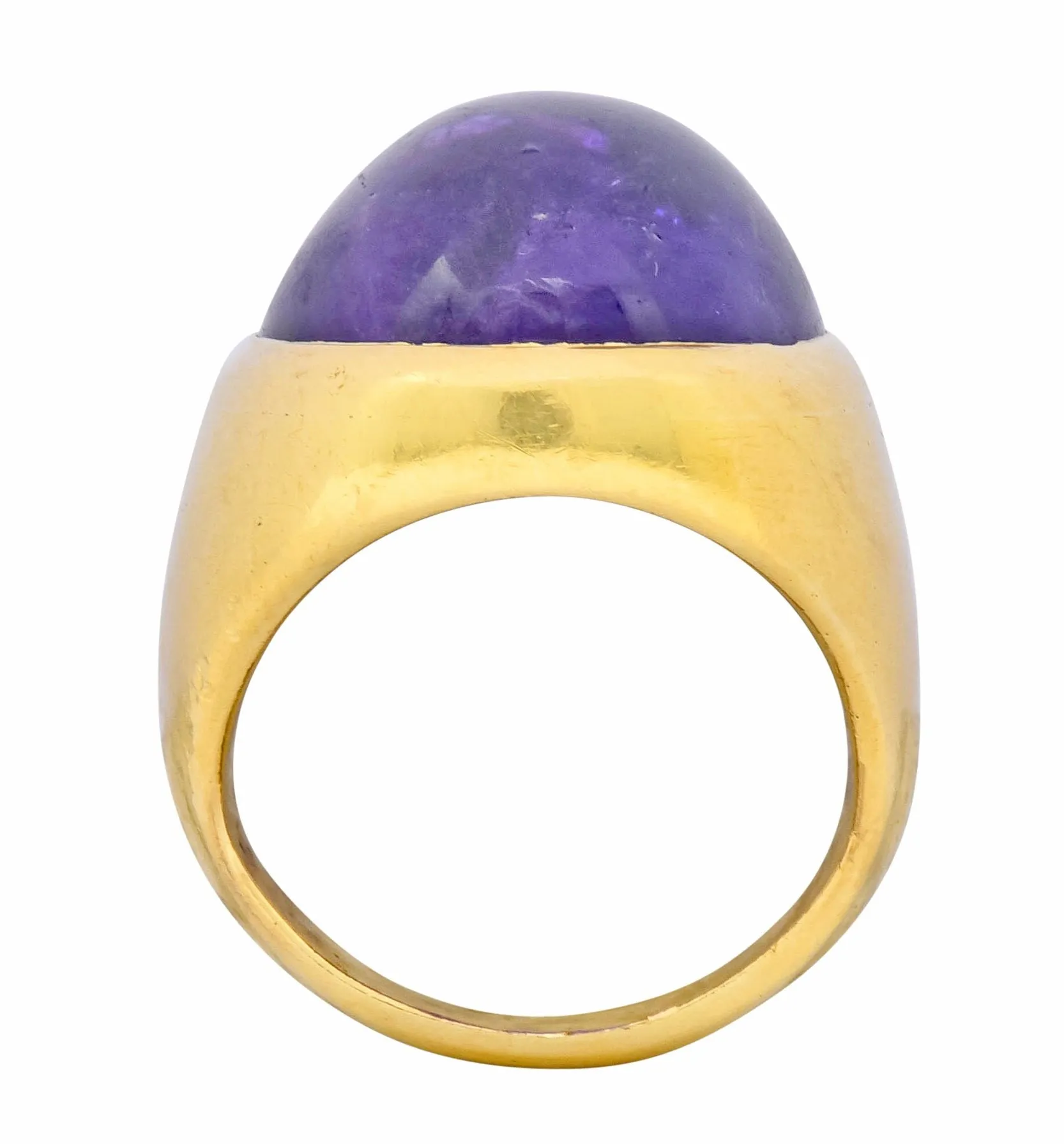 1970's Vintage Amethyst Cabochon 18 Karat Gold Unisex Ring