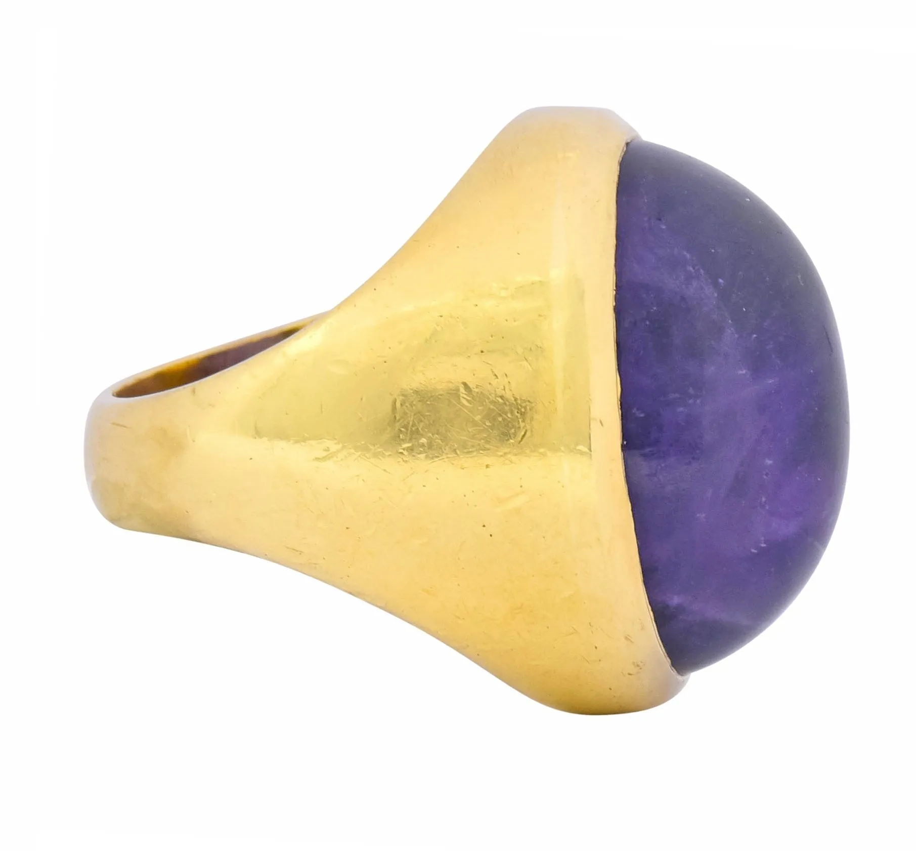 1970's Vintage Amethyst Cabochon 18 Karat Gold Unisex Ring