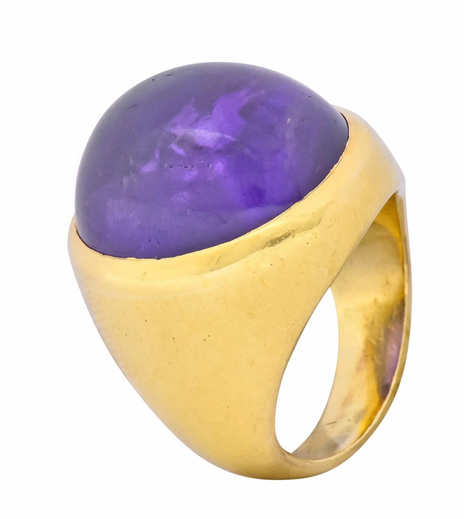 1970's Vintage Amethyst Cabochon 18 Karat Gold Unisex Ring