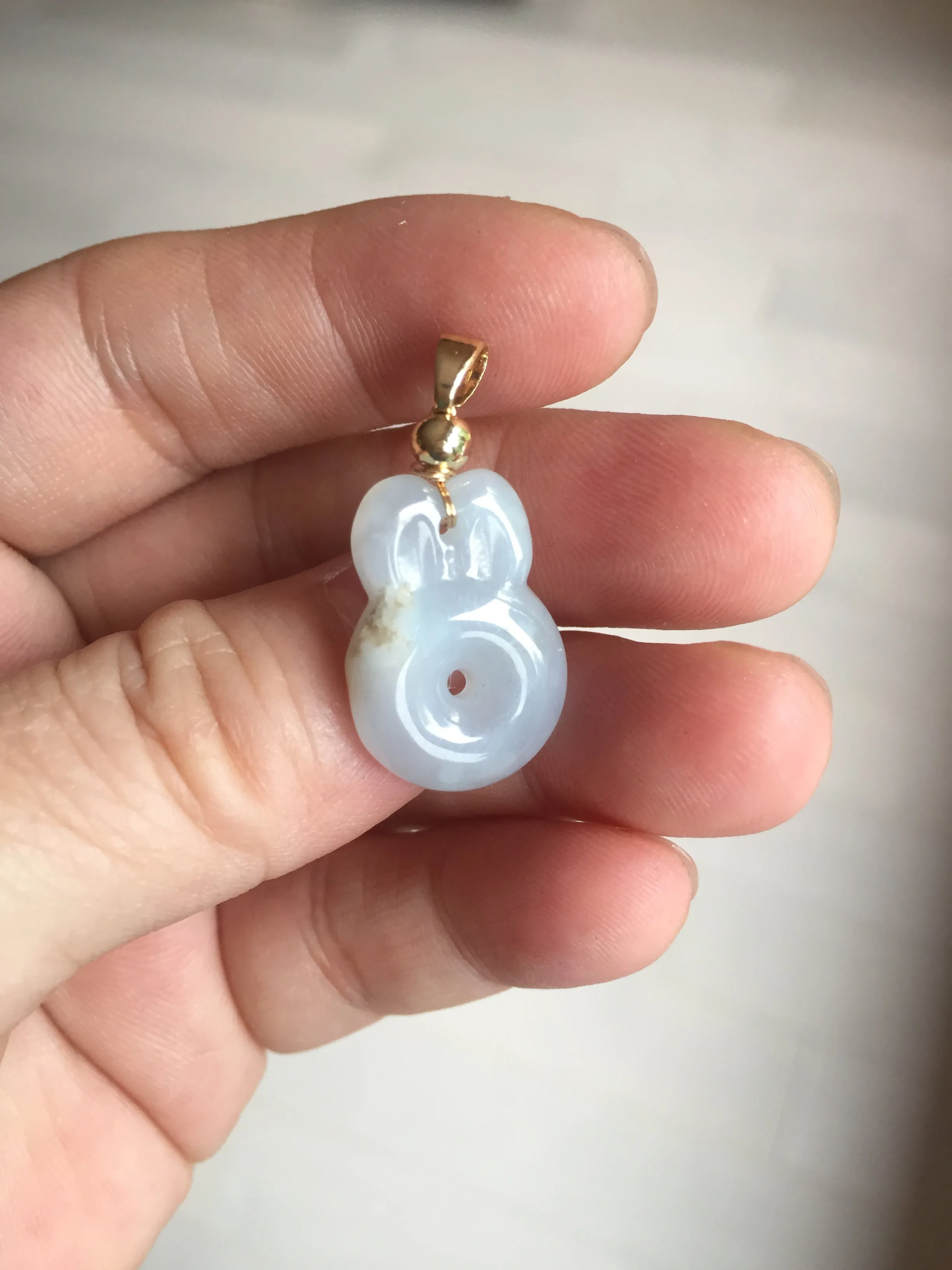 21/14.5mm 100% Natural icy watery purple white yellow jadeite Jade bunny ears and number 8 Pendant BN75