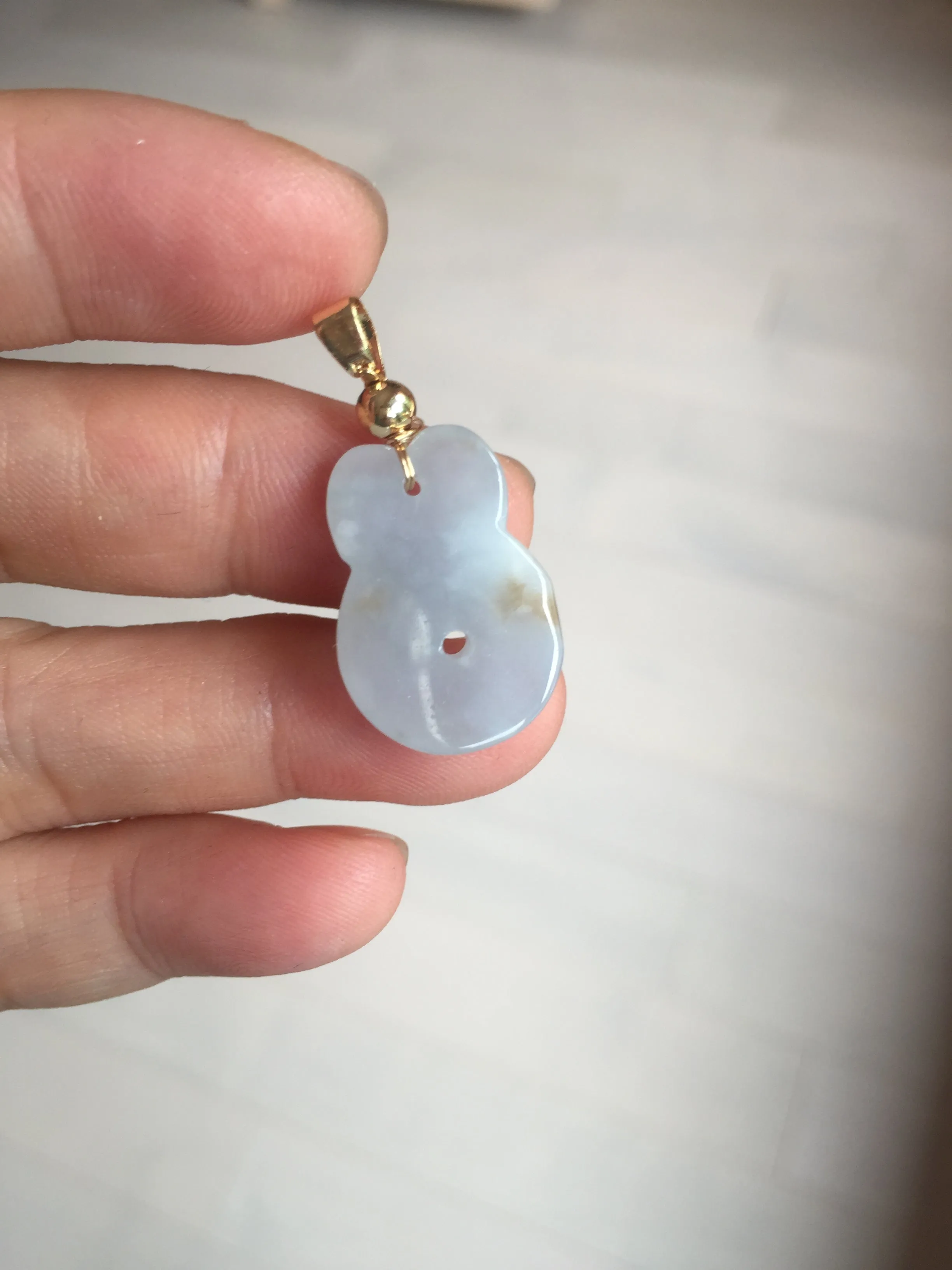 21/14.5mm 100% Natural icy watery purple white yellow jadeite Jade bunny ears and number 8 Pendant BN75