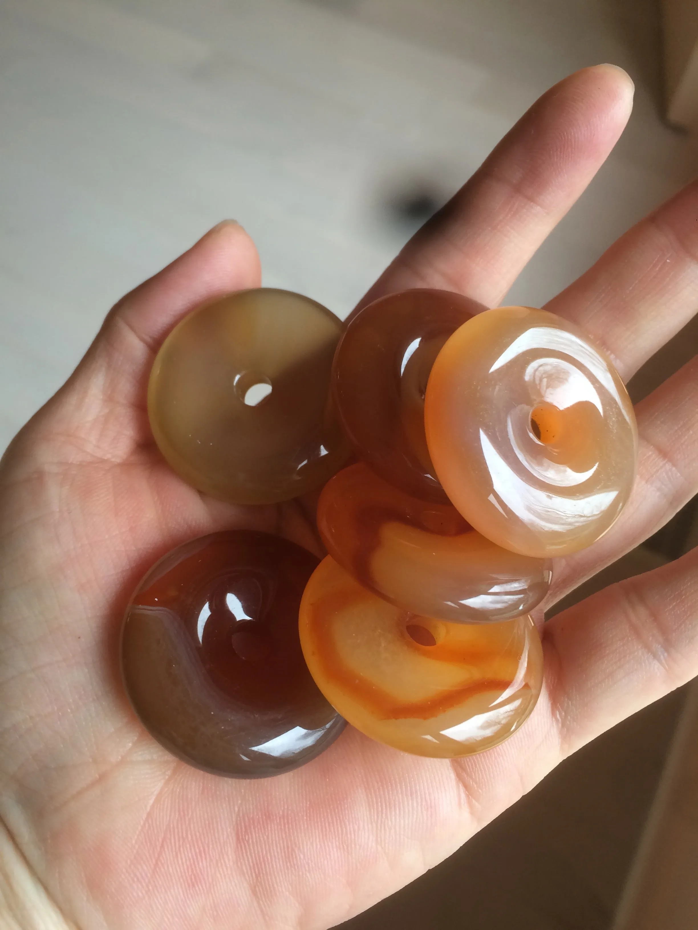 33-34mm 100% natural icy clear red/yellow agate safety guardian donut add-on item SY26