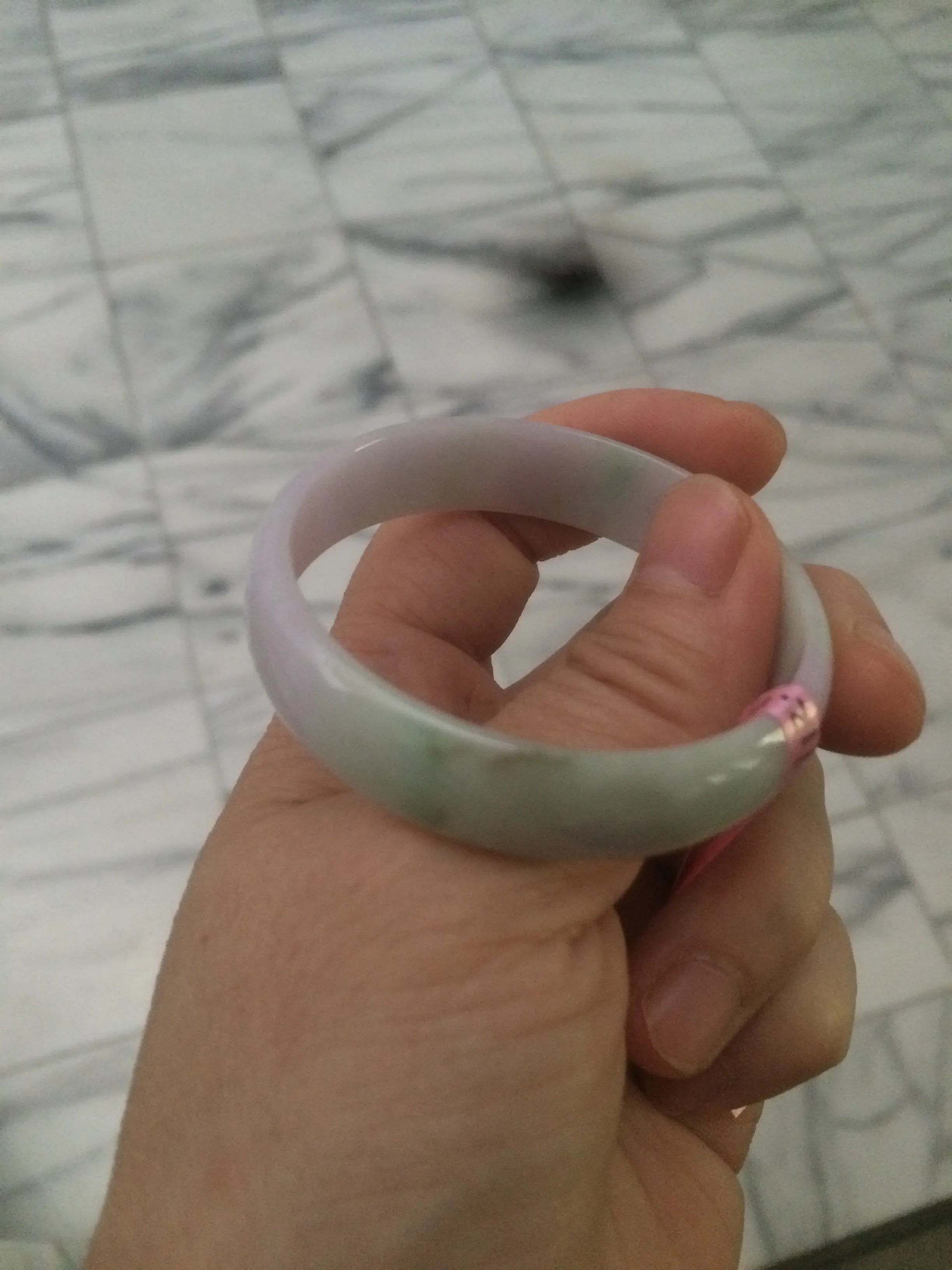 47.4mm certified Type A 100% Natural light sunny green/purple thin Jadeite Jade bangle Z51-3201