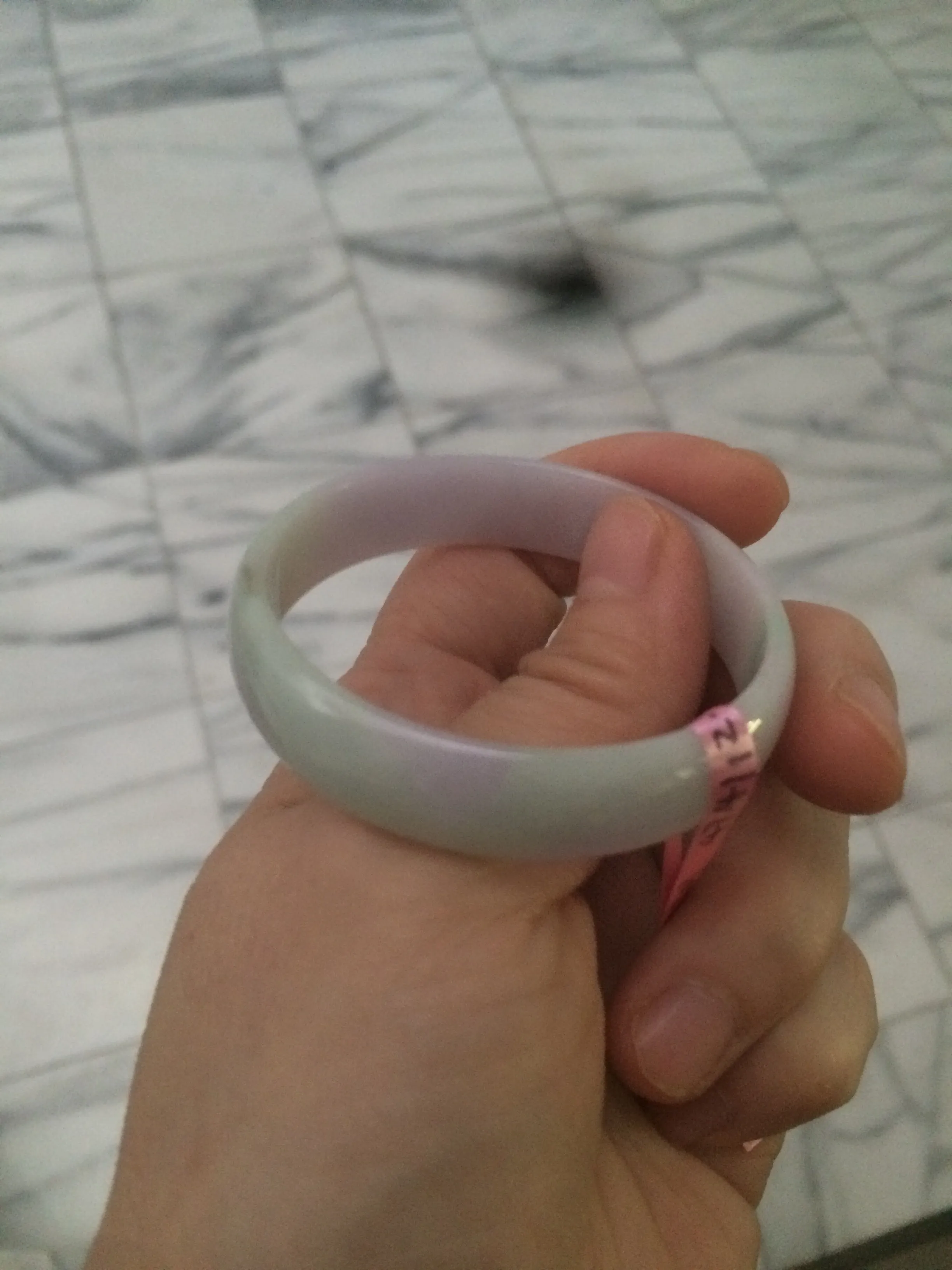 47.4mm certified Type A 100% Natural light sunny green/purple thin Jadeite Jade bangle Z51-3201