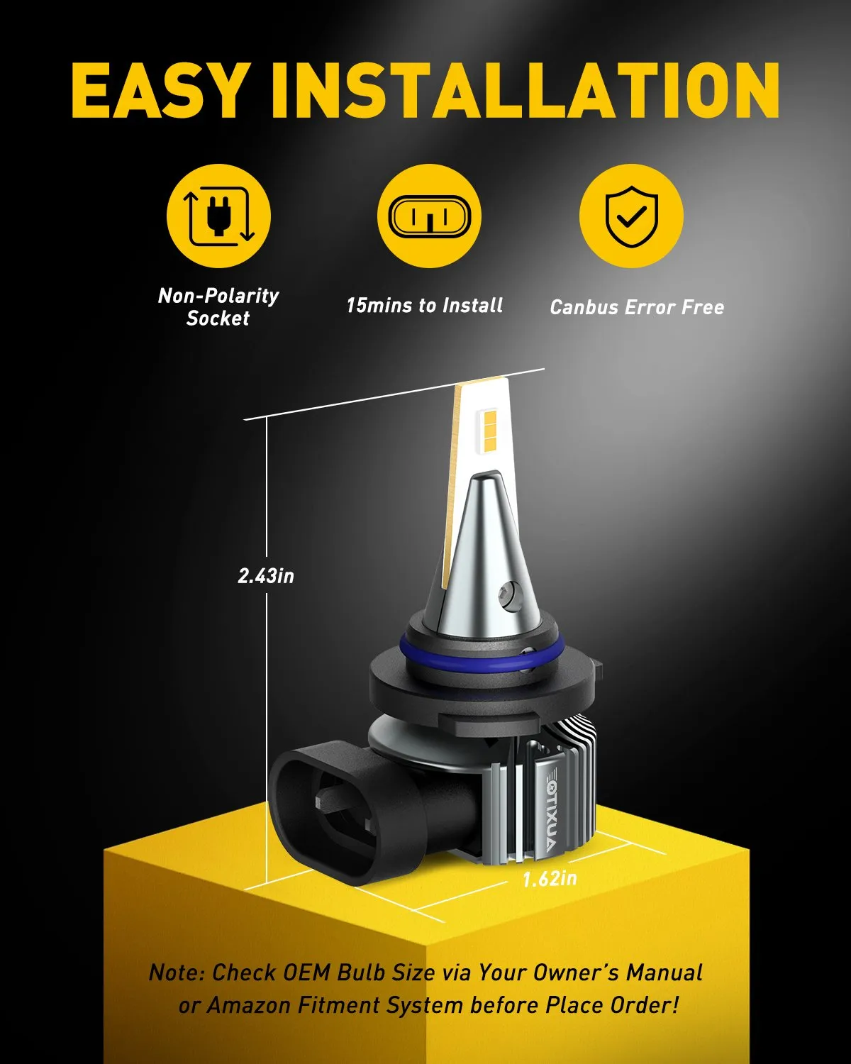 9006/HB4 LED Fog Light Bulbs 3000K Amber Yellow CSP Chips 30W 6000 Lumen Per Pair