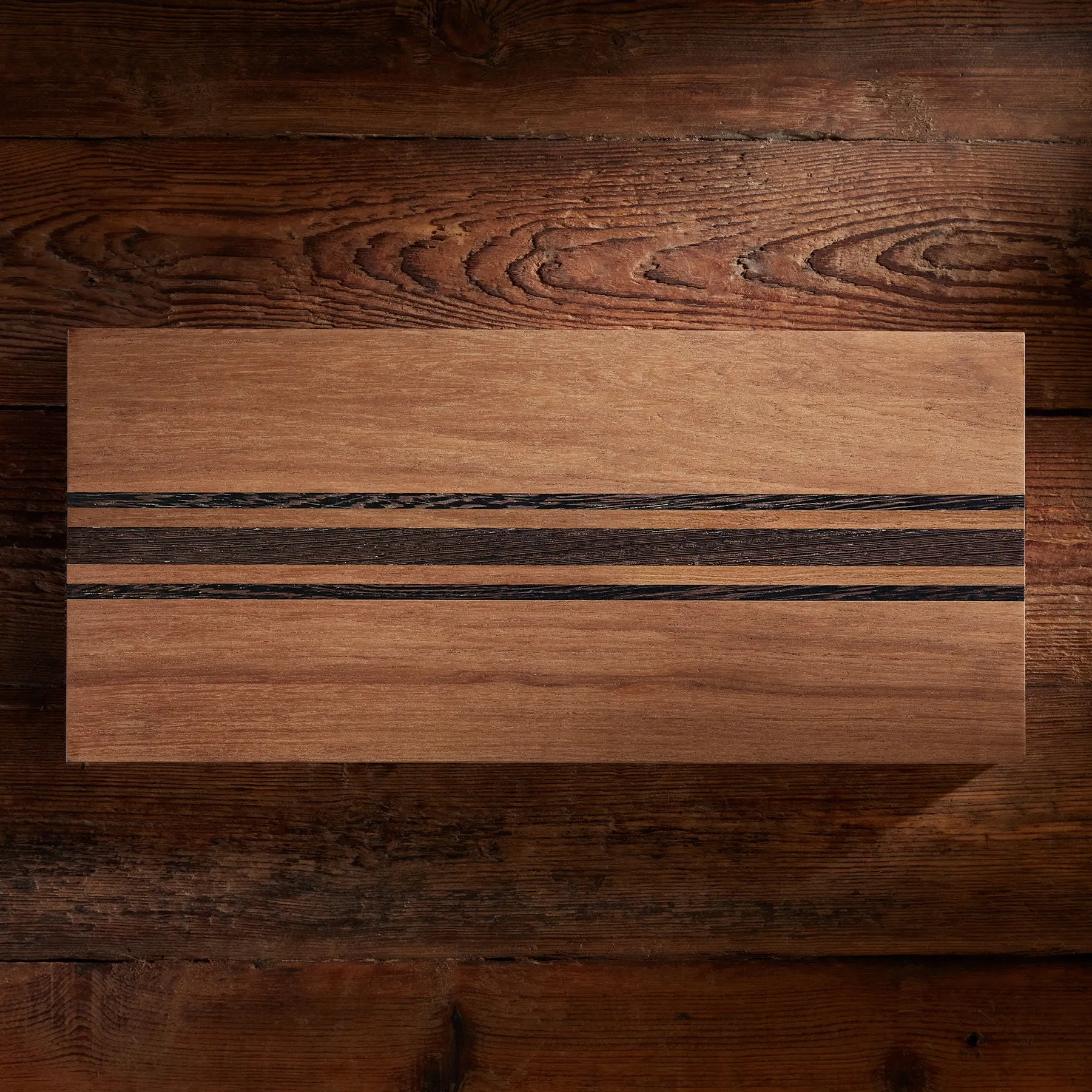 9X20 Teak Serving Board - Teak/Natural Finish with Triple Stripe