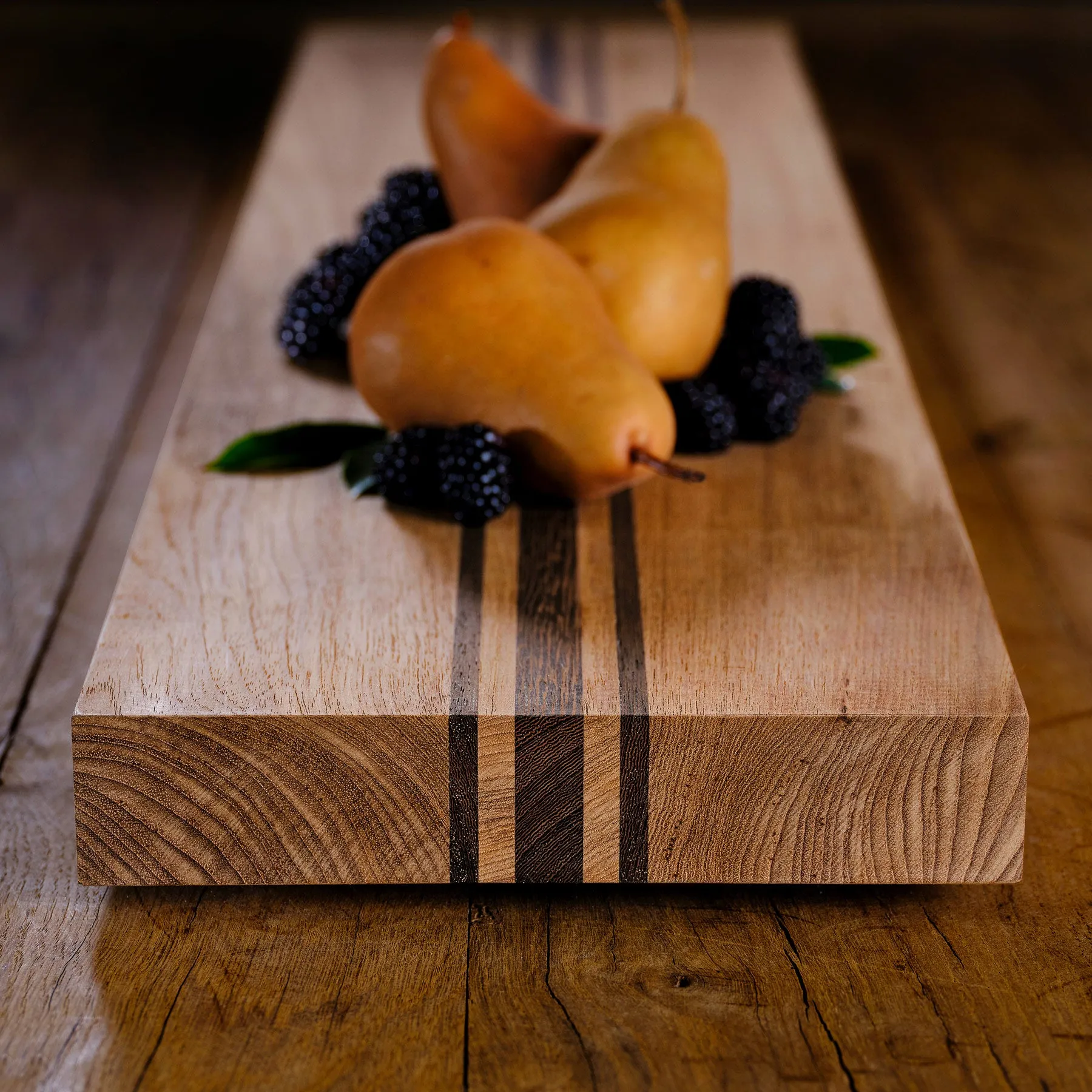 9X30 Teak Serving Board - Teak/Natural Finish with Triple Stripe