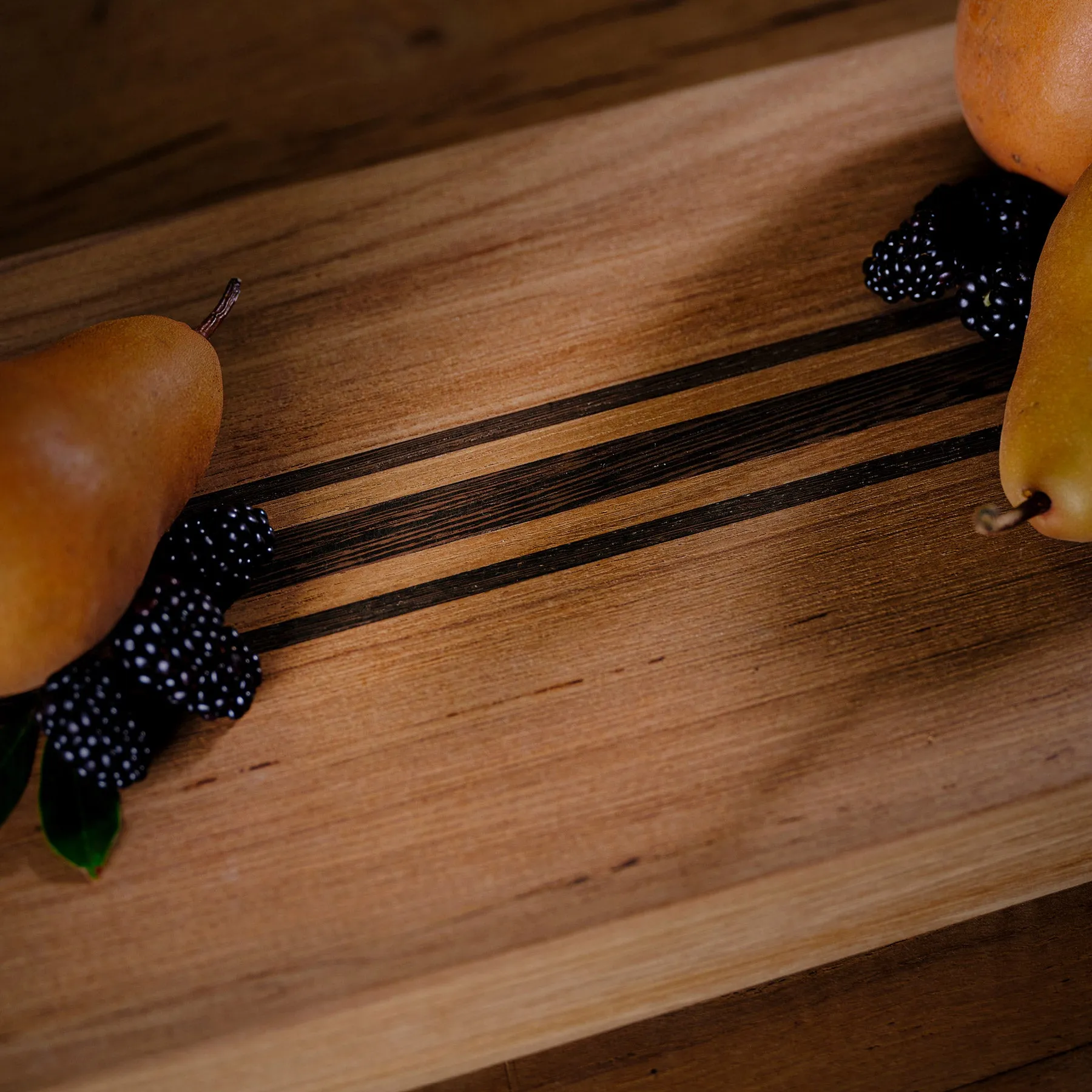 9X40 Teak Serving Board with Triple Stripe - Teak/Natural Finish