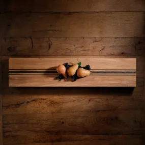 9X40 Teak Serving Board with Triple Stripe - Teak/Natural Finish