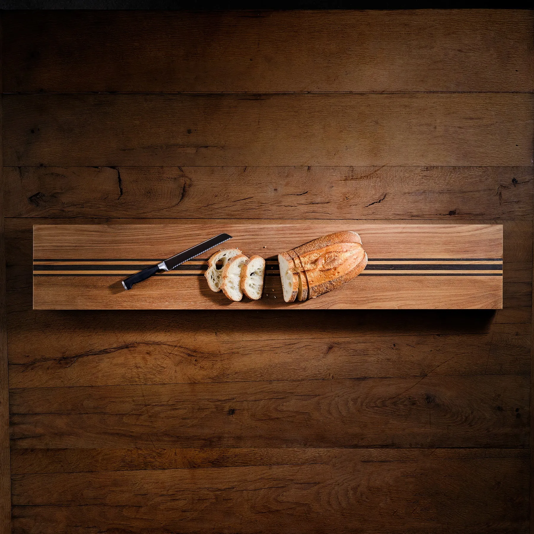 9X50 Teak Serving Board with Triple Stripe - Teak/Natural Finish