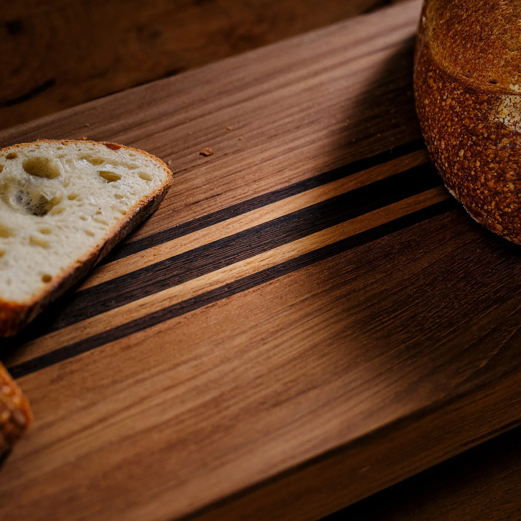 9X50 Teak Serving Board with Triple Stripe - Teak/Natural Finish